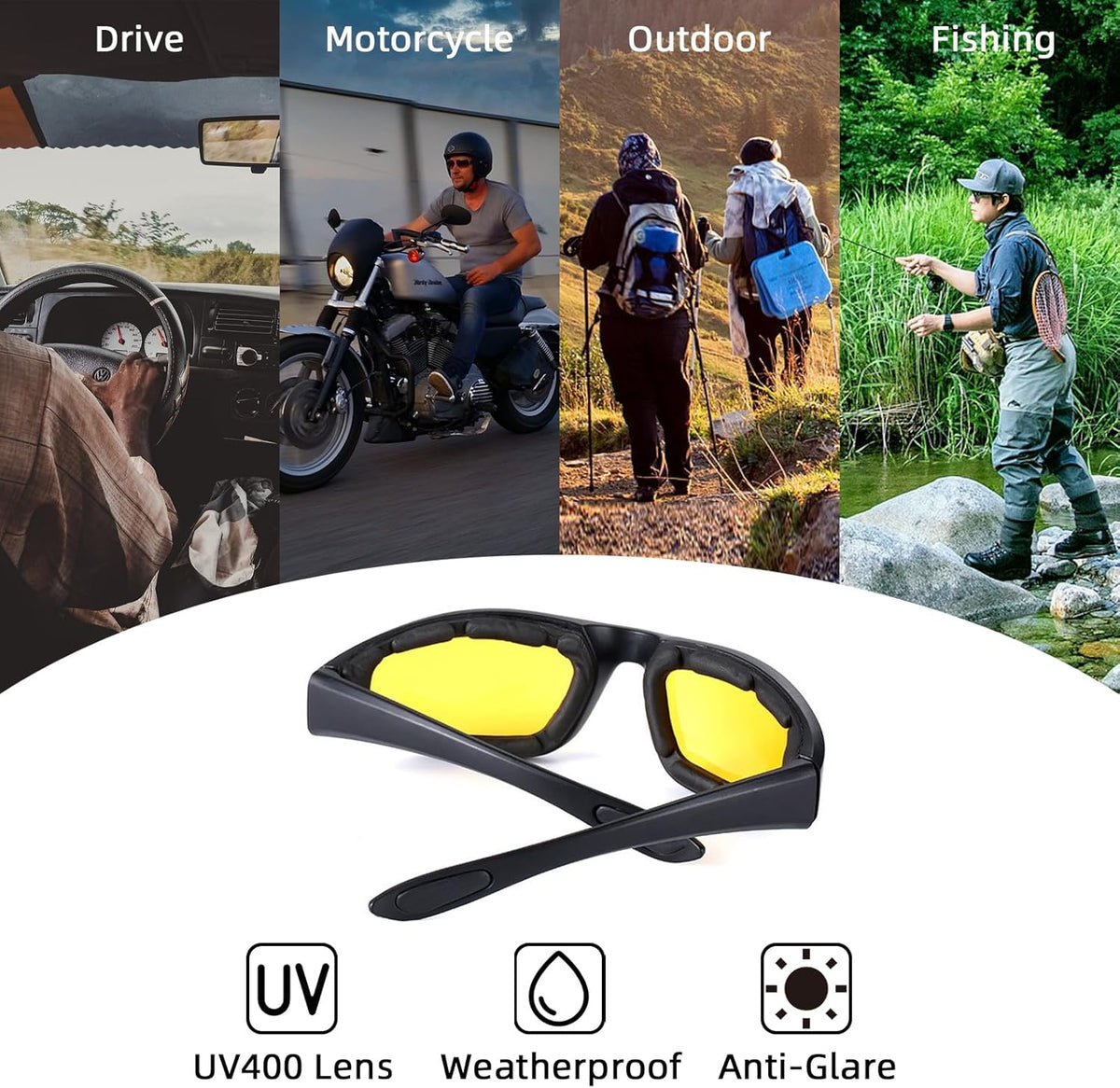 4 Pair Motorcycle Glasses Riding Glasses UV Protection Windproof And Dustproof Motorcycle Goggles Foam Cushion Eyeglasses Suitable For Outdoor Sports Motorcycle Riding - PuriLite