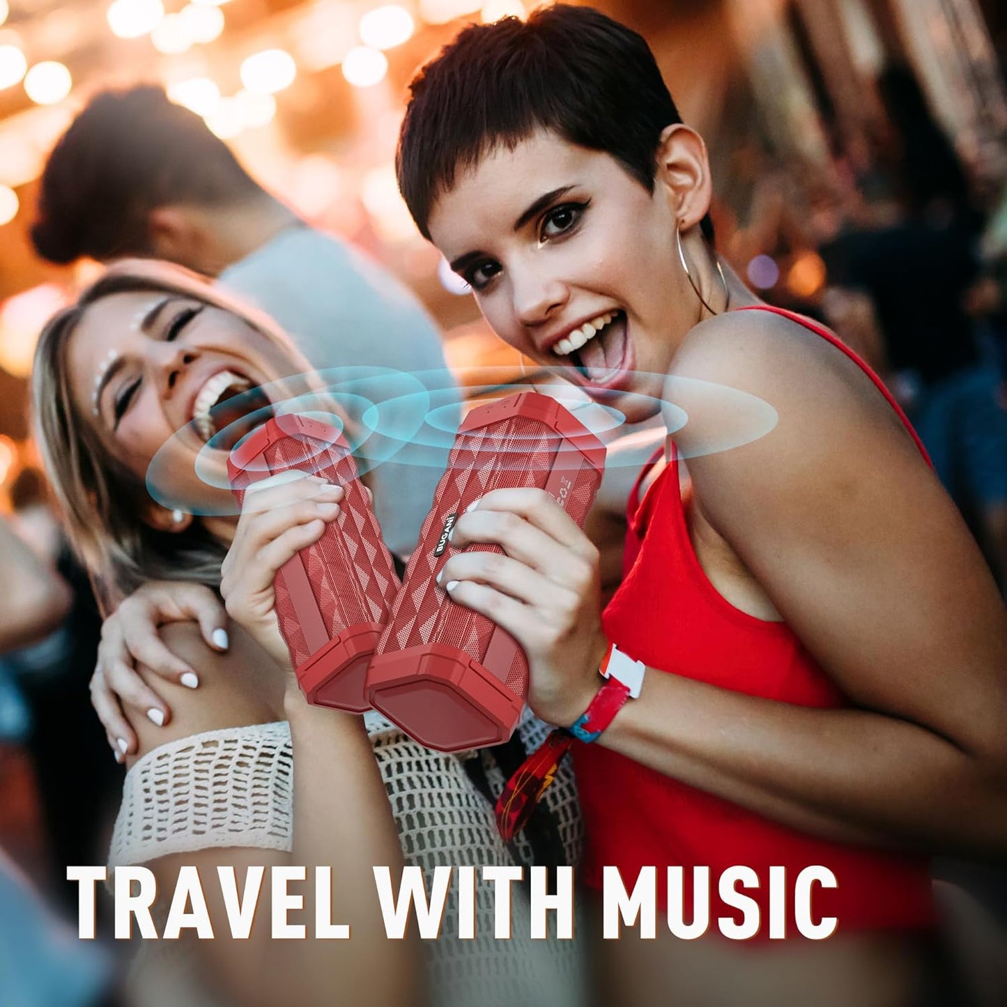 M99 Bluetooth Speaker, BUGANI Wireless Portable Speaker Stereo Sound, IPX5 Speaker, Built-in Microphone 24H Play, Bluetooth 5.0, USB-C Charging, Outdoor Speaker Suitable for Home Hiking, Red