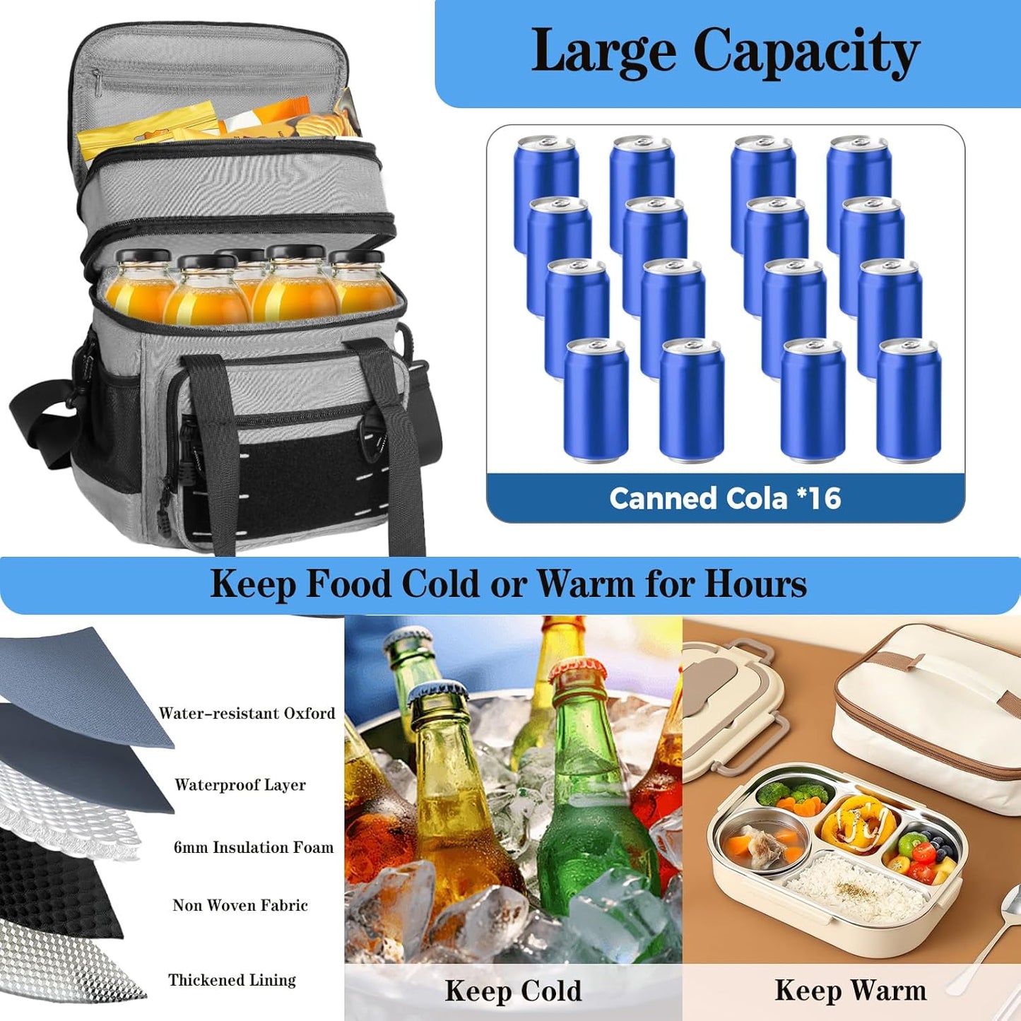 Lunch Box Cooler Bag - Insulated Tactical Lunchbox for Men - XLarge Lunch Pail Lunch Kit for Adults Work Outdoor Shifts Trips Black Camo 25L