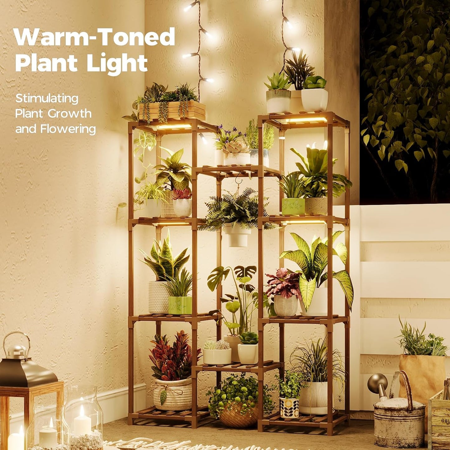 Bamworld Plant Stand Indoor Outdoor Hanging Plant Shelf for Multiple Plants Pots Wood Flower Stand Tall Large Flower Holder for Living Room, Patio, Balcony, Garden Decor, Brown