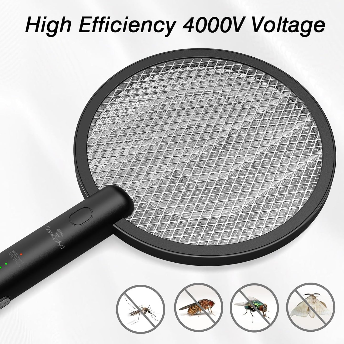 Gooqand Bug Zapper Racket, 2 in 1 Electric Fly Swatte with 3 Layer Safety Mesh, 4000V Fly Zapper with USB Rechargeable, Indoor Outdoor Fly Racket for Bedroom, Kitchen, Camping