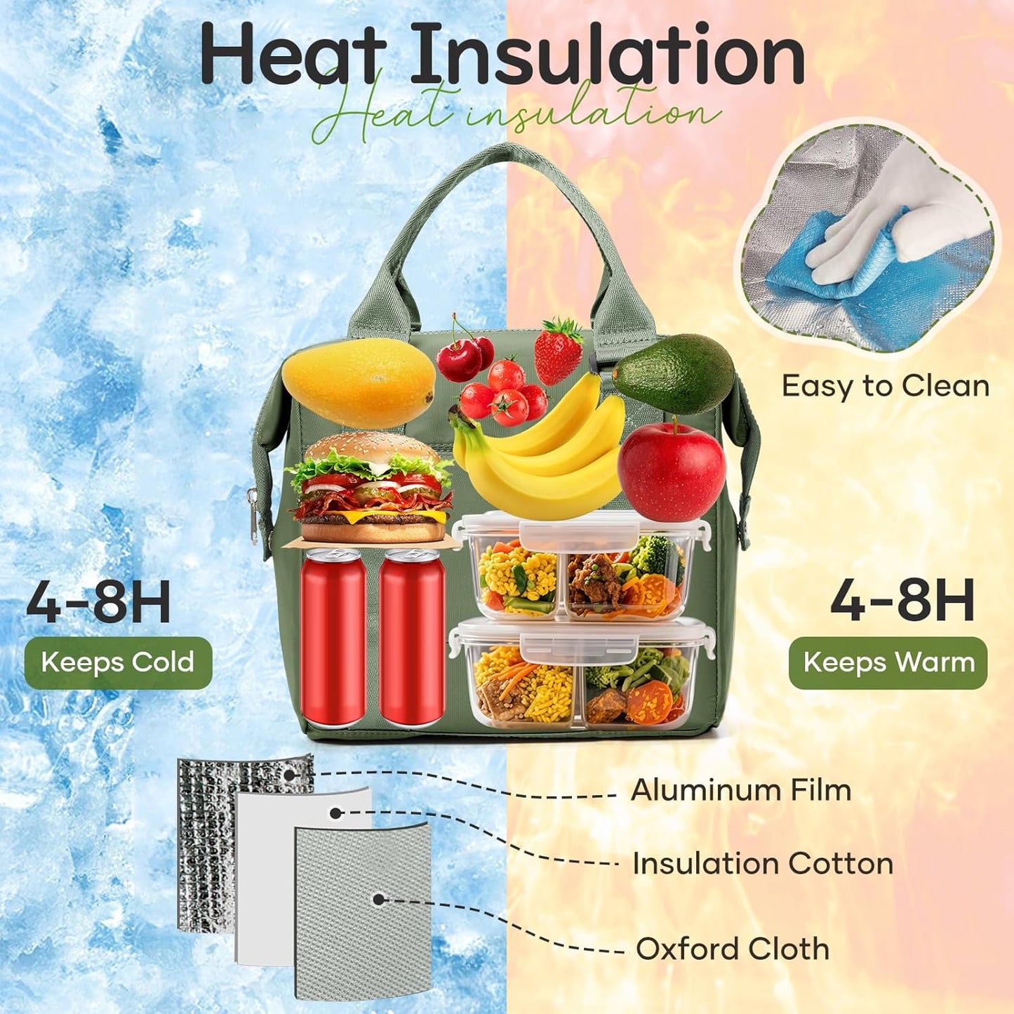 Lunch Bag Insulated Lunch Box Leakproof Lunch Tote Bags for Women Men,Portable Thermal Cooler Bag Lunch Containers with Shoulder Strap for Work, Family, Picnic, School, Outdoor,BBQ C2-Pinkpurple