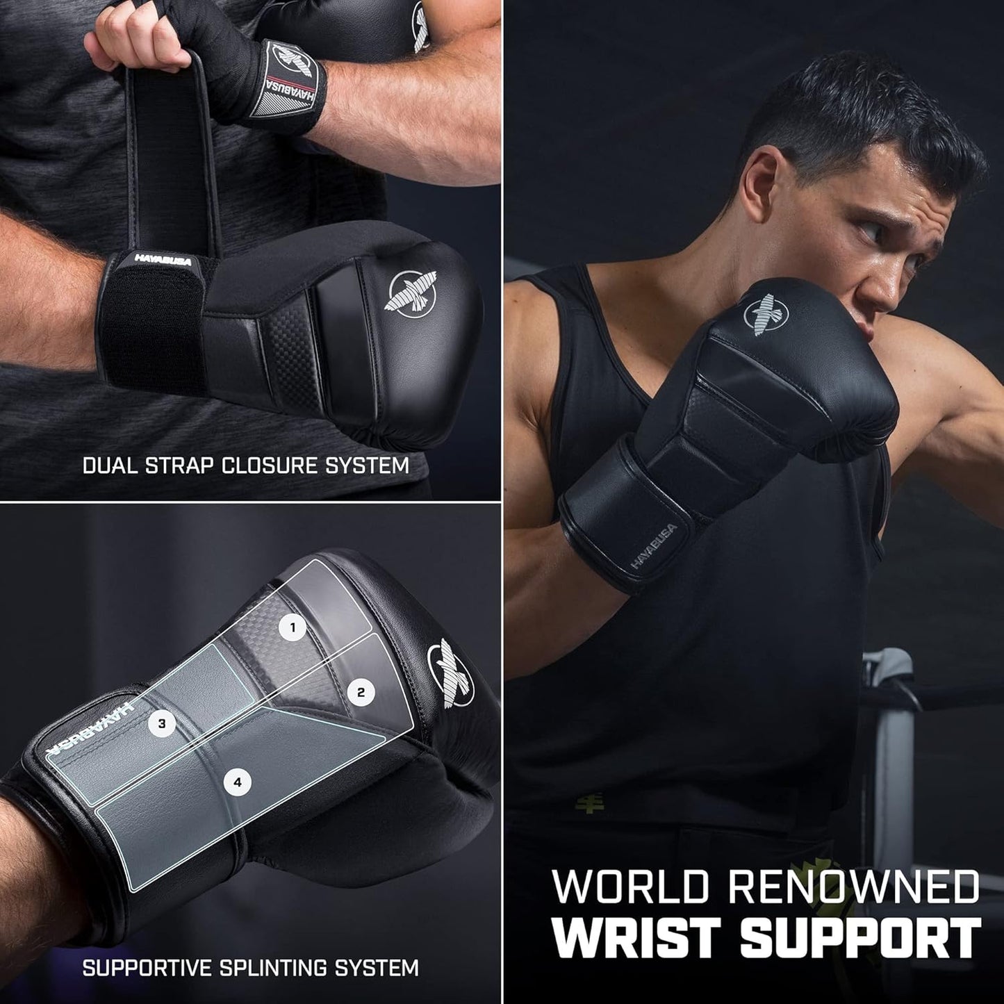 Hayabusa T3 Boxing Gloves for Men and Women Wrist and Knuckle Protection, Dual-X Hook and Loop Closure, Splinted Wrist Support, 5 Layer Foam Knuckle Padding