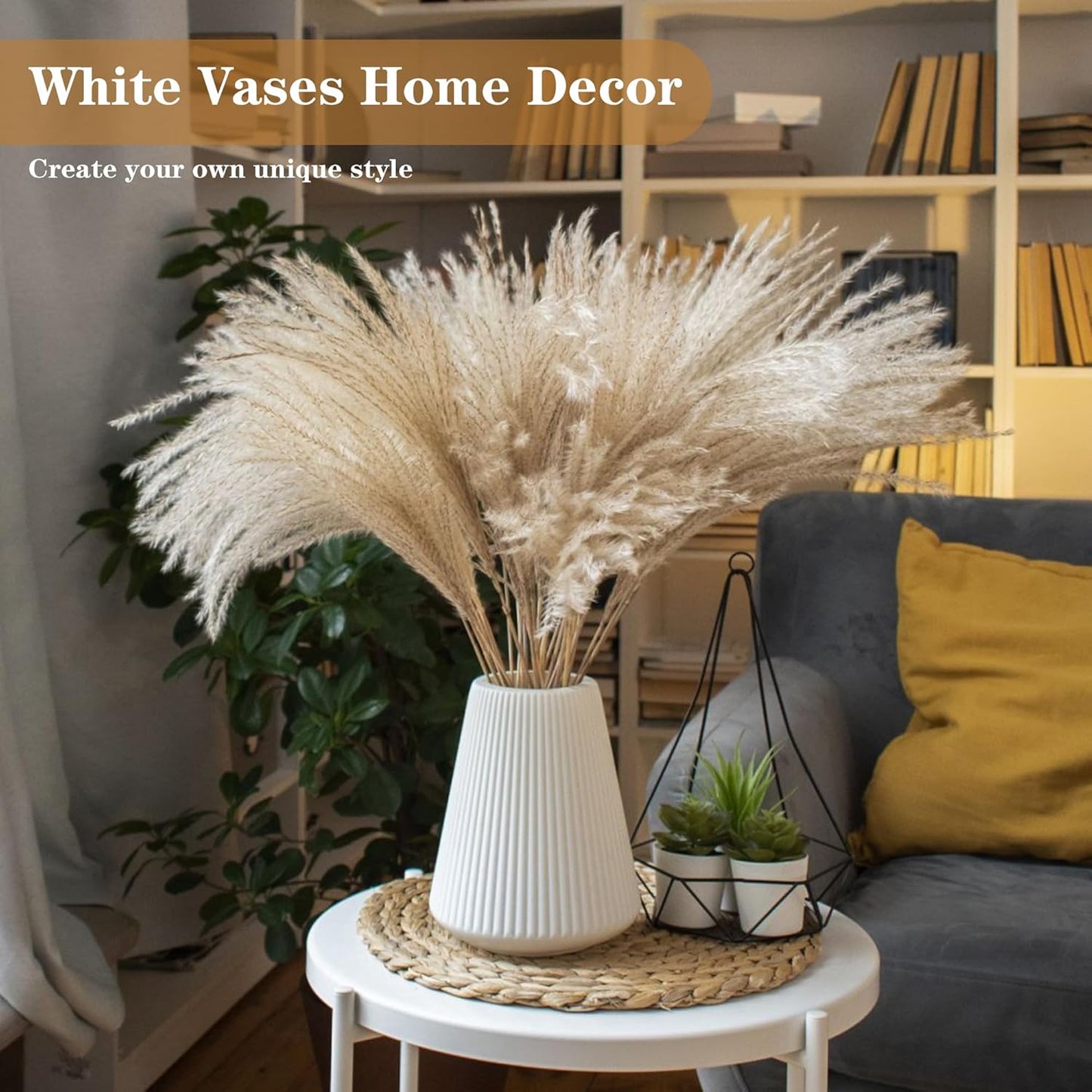 White Ceramic Vase, GUKJOB Small Cute Flower Vase for Pampas Grass, Home, Living Room, Dining Table, Farmhouse, Office Decor, Bedroom, Table, and Kitchen Shelf (White)