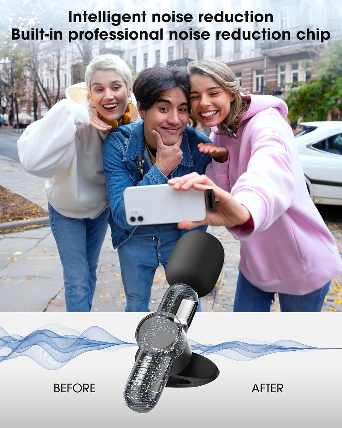CKOKC Wireless Microphone for iPhone - Android Phone and Laptop PC, USB Microphones for Podcasting, Lavalier Microphone for Interview Video Vlog YouTube
