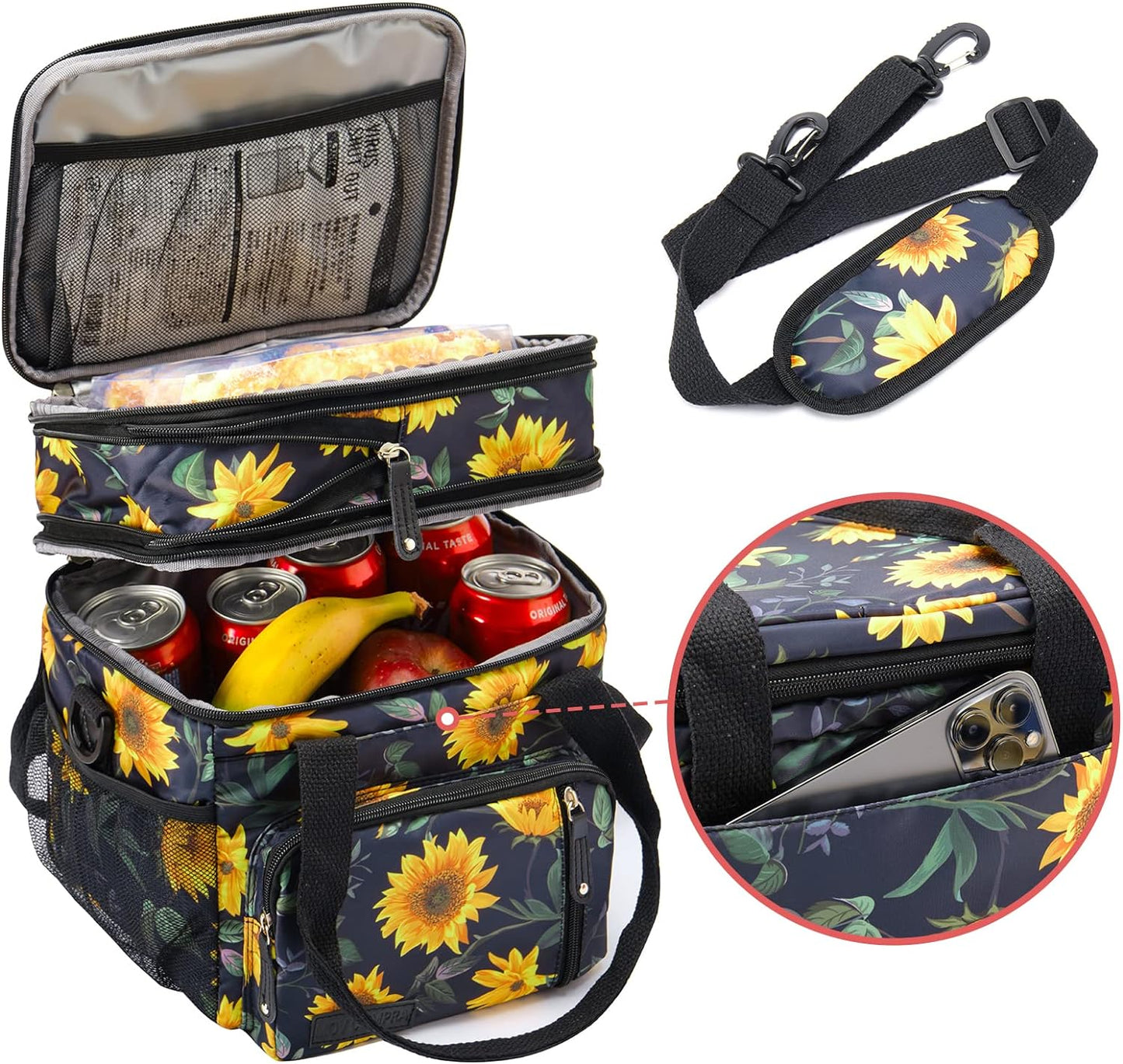 Lunch Bag Women Insulated Lunch Box for Work, Purple Expandable Large Lunch Bags, Leakproof Double Deck Lunch Box Cooler Bag(Purple)