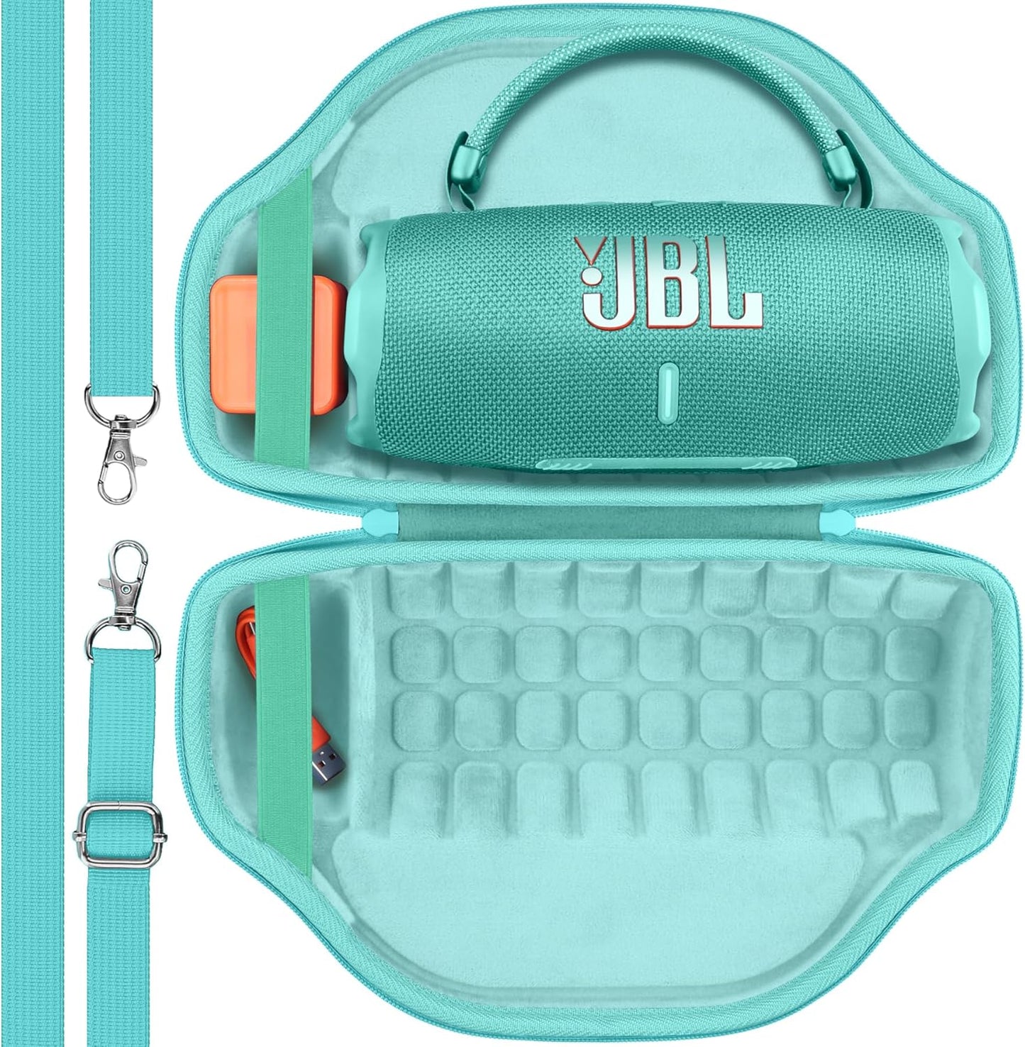 co2CREA Case for JBL Charge 6 Waterproof Portable Bluetooth Speaker, Hard Travel Case with Detachable Shoulder Strap (White Case)