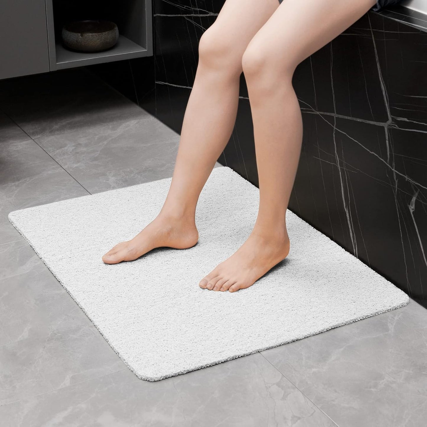 HITSLAM Shower Mat Non Slip, 24 x 16 Inch Bathtub Mat Non Slip with Drain, Soft PVC Loofah Bath Mat for Tub, Quick Drying Bathroom Shower Mat, Grey