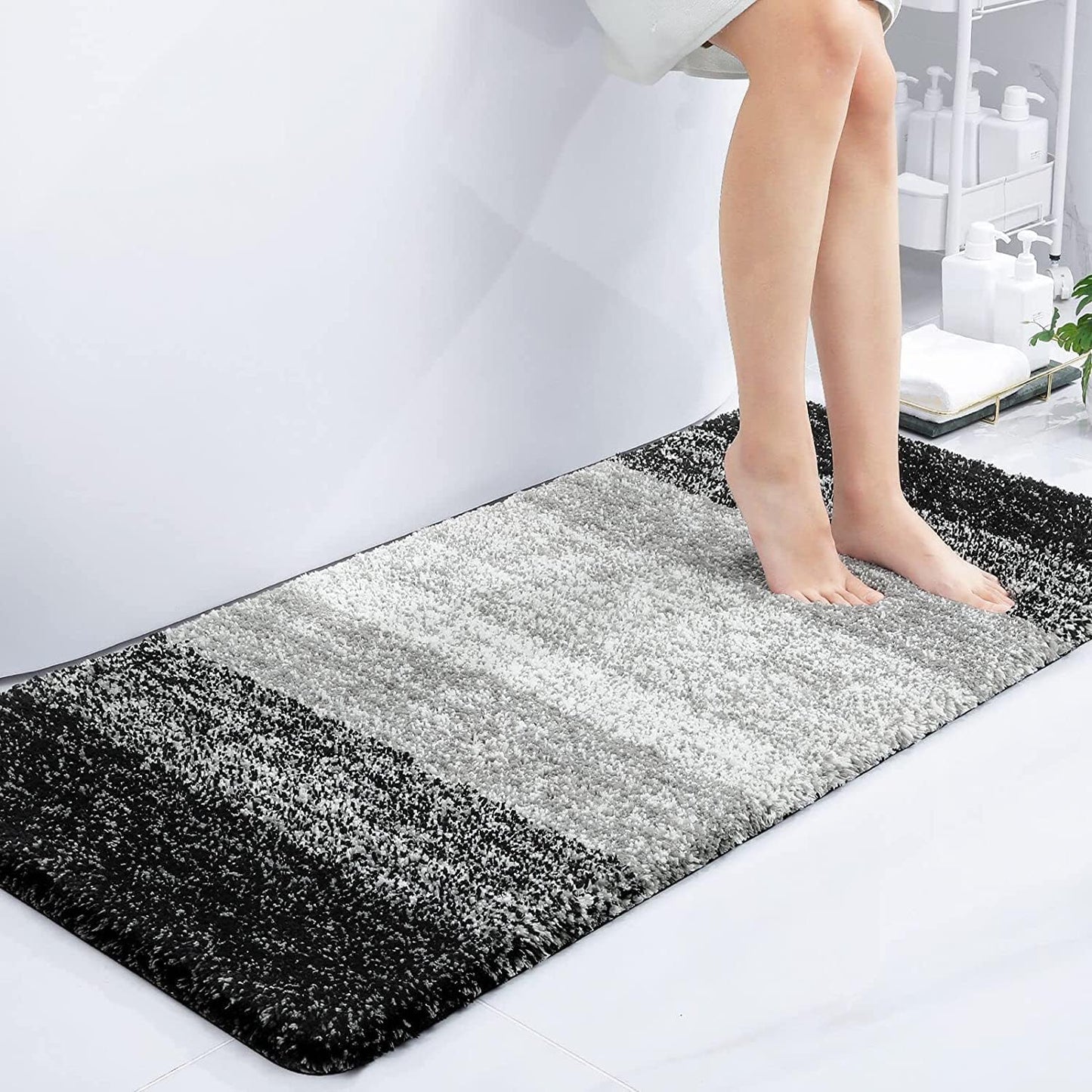 OLANLY Luxury Microfiber Bath Mat, Extra Soft and Absorbent Bathroom Mat, Non-Slip Plush Shaggy Bathroom Rug, Machine Wash Dry, Bath Rugs for Bathroom Floor, Tub and Shower, 16x24, Grey