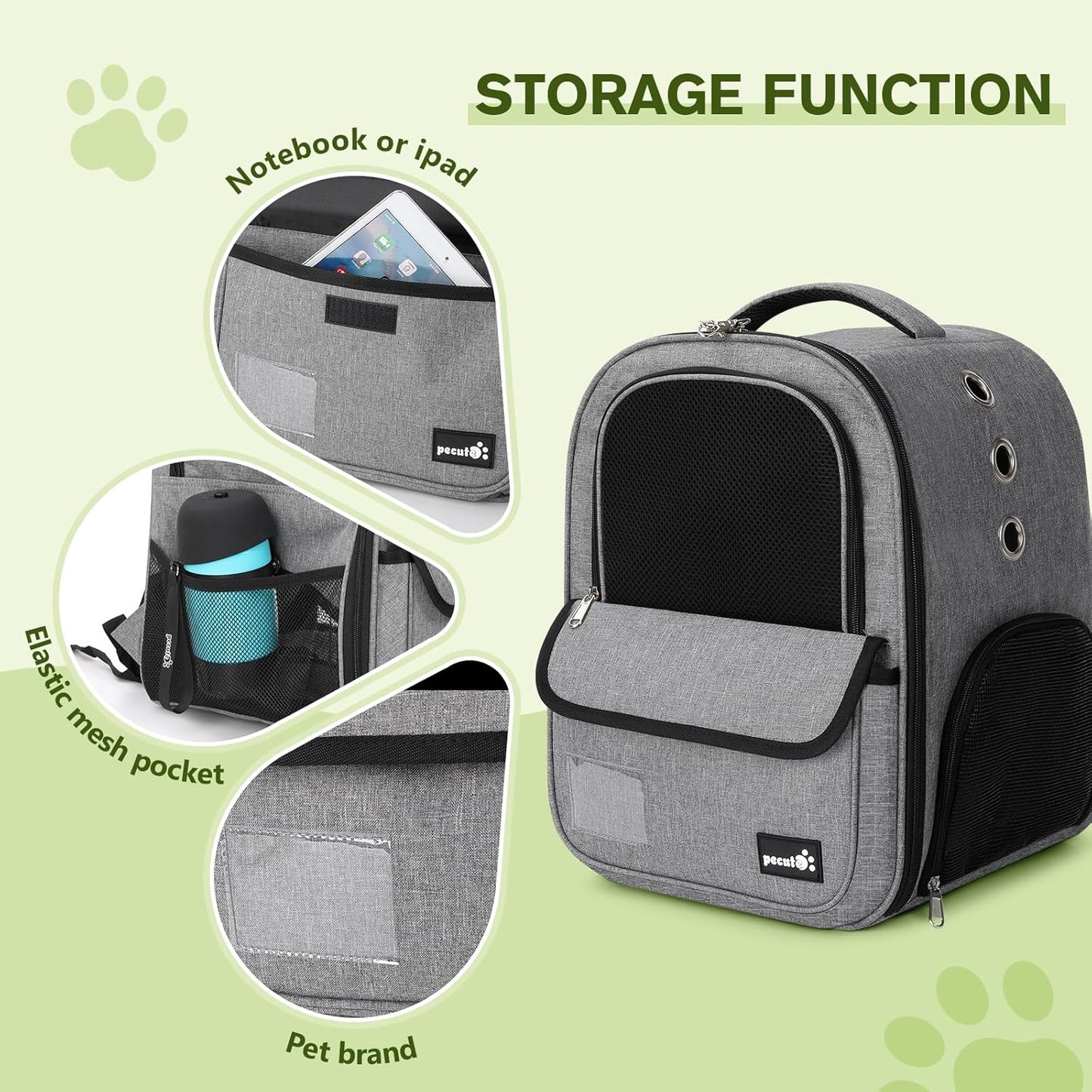 Pecute Cat Backpack up to 13 lbs, Cat Backpack Carrier with Breathable Scratch-Resistant Mesh, Visible Window, 2 Side Openings, Backpack for Cats, Puppies or Rabbits,Great for Travel Hiking Camping