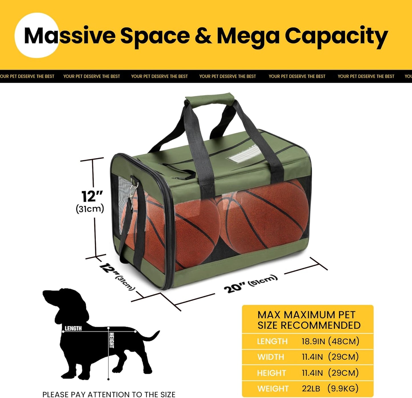 Conlun Cat Carrier Airline Approved, Soft-Sided Dog Carrier with Inner Safety Leash, Pet Transport Carrier for Small-Medium Cats Puppies up to 15 Lbs, Collapsible Travel Kitten Carrier Bag -Black M