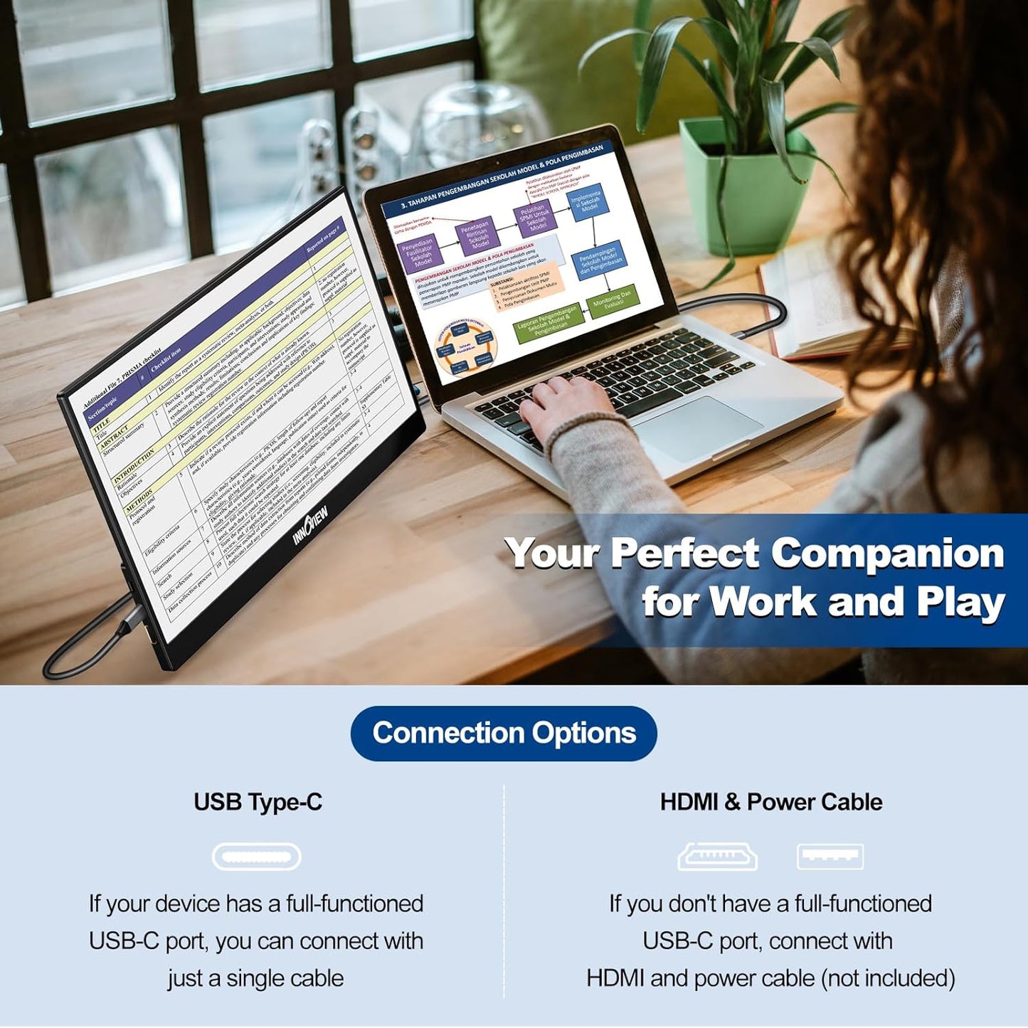 InnoView 4K OLED Portable Monitor, 14 Inch OLED Monitor for Laptop, 100% DCI-P3, 1MS with Speaker and Stand, USB-C HDMI High-end Screen for Laptop PC MAC Phone PS4 Xbox Switch