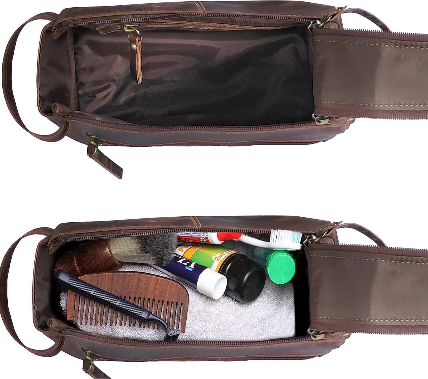 Genuine Leather Travel Toiletry Bag - Hygiene Organizer Dopp Kit by Rustic Town