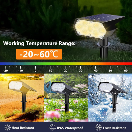 Solar Spot Lights Outdoor Waterproof IP65, 49 LED Solar Lights for Outside, 2 Brightness Modes Solar Powered Garden Yard Landscape Spotlights for Walkway, Driveway Decorations (4 Pack-Warm White)