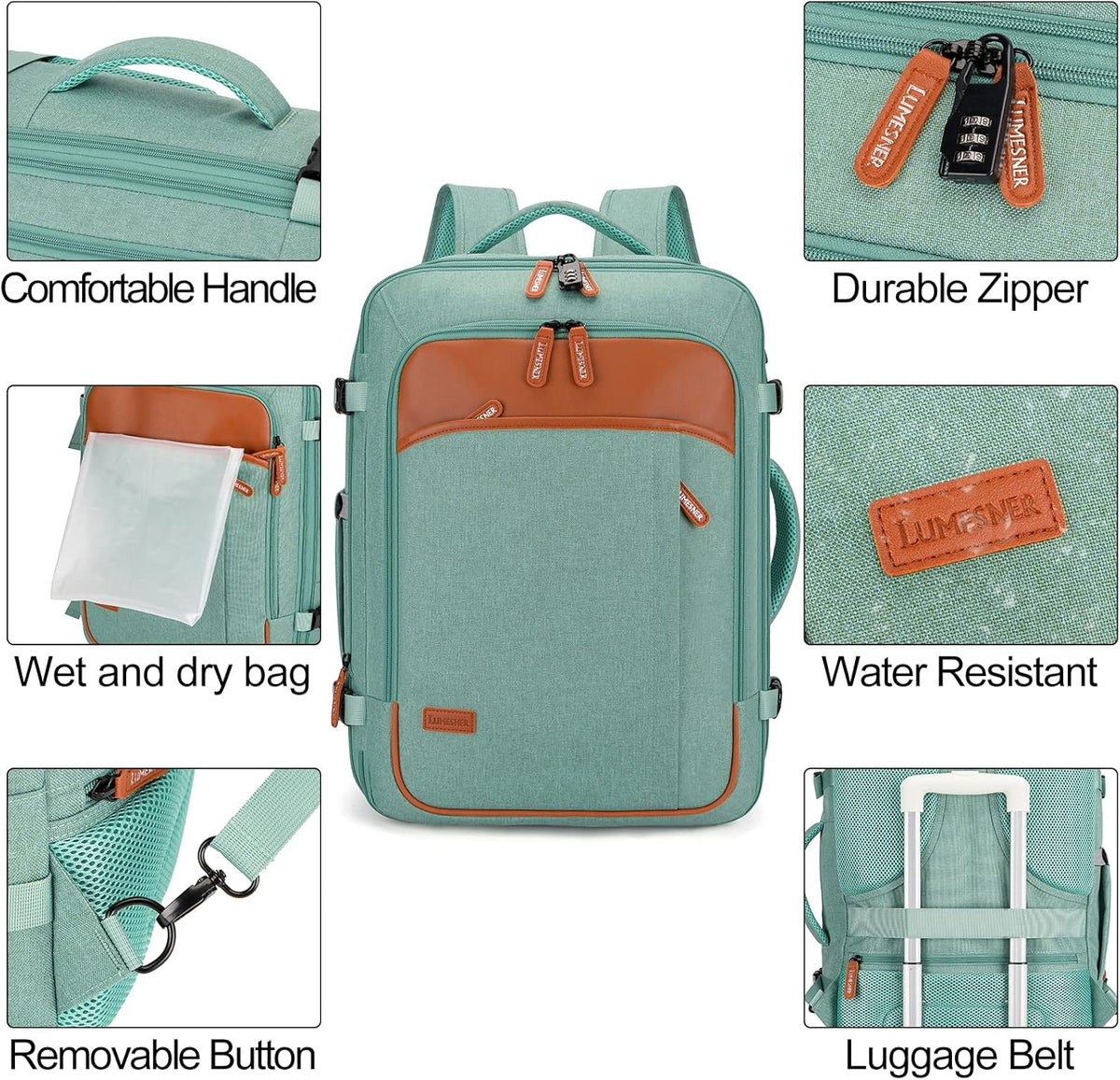 Lumesner Carry on Backpack, Extra Large 40L Flight Approved Travel Backpack for Men & Women - PuriLite