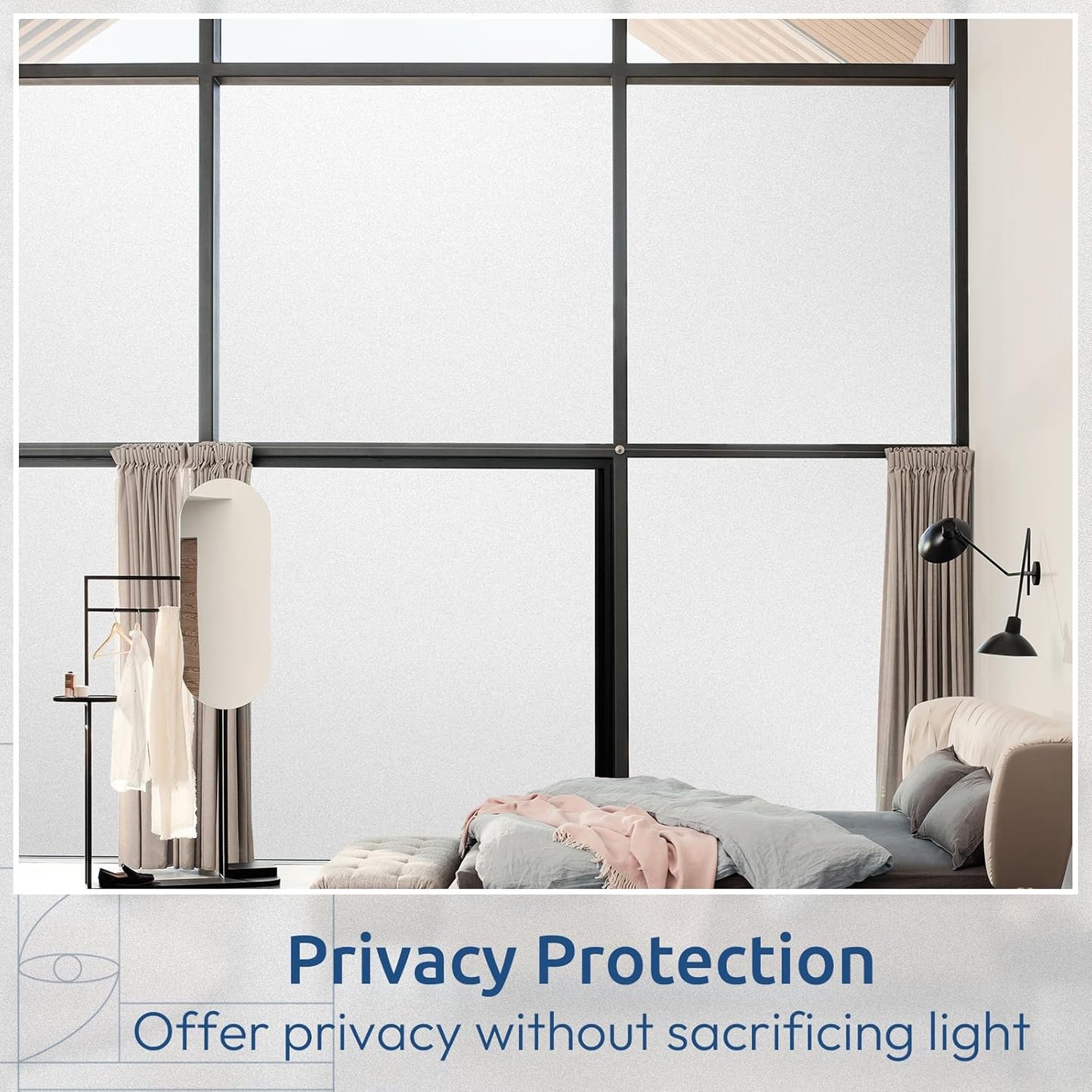 rabbitgoo Window Films for Privacy, Static Cling Frosted Glass Sticker, Non-Adhesive Privacy Film Sun Blocking Window Covering Frosting Vinyl Bathroom Sliding Glass Door, 44.5 x 200cm, Pure Frosted