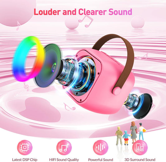 Mini Karaoke Machine, Portable Bluetooth Karaoke Speaker with 2 Wireless Microphones and Party Lights for Kids and Adults, Birthday Gifts for Girls Boys Family Home Party (Hotpink) - PuriLite