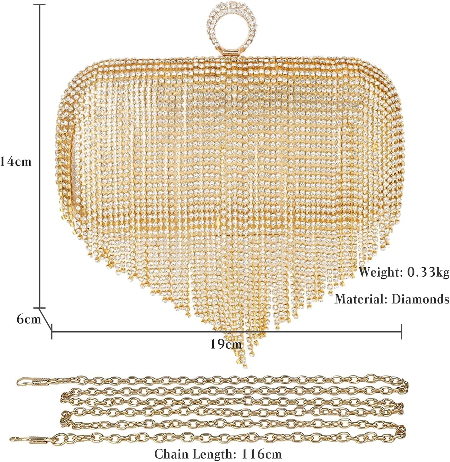 CORIOS Women's Evening Handbag Crystal Tassel Clutch Purses Rhinestones Shoulder Bag Banquet Bag Bridal Wedding Purse