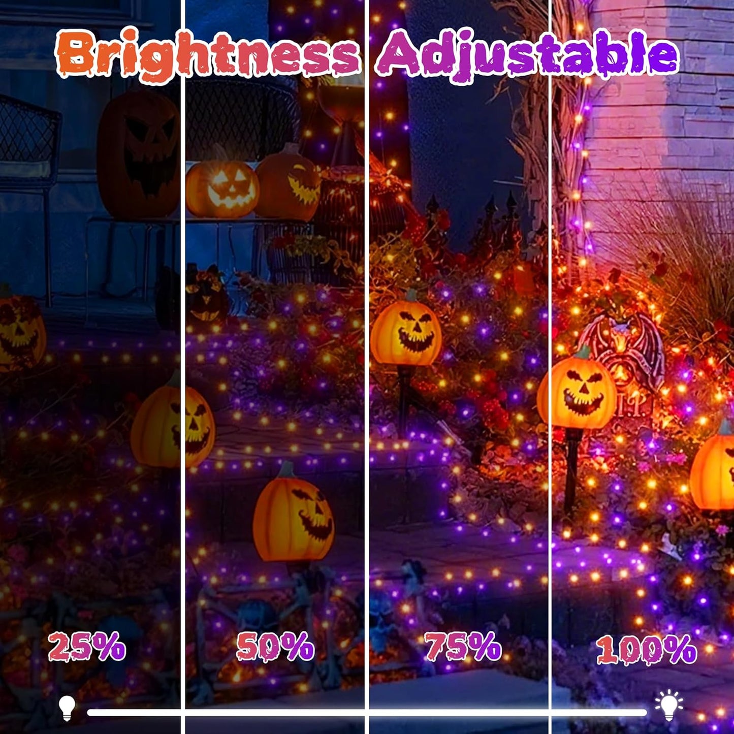 Tcamp 105FT 300 LED Purple Orange Halloween Decorations Lights Motion Activated Sync with 4 Scary Music, 6 Modes Halloween String Lights for Party Yard Outdoor Indoor Decor (3 Sets Connectable)