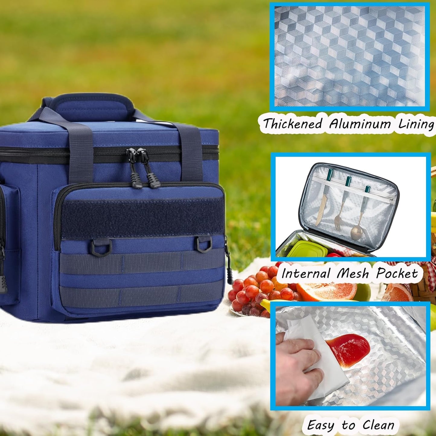 Tactical Lunch Bag for Men, Large Leakproof Insulated Lunch Box, Lunch Cooler Bag with Shoulder Strap, Lunch Pail for Adults Work Outdoor Picnic Trips, Black Camo