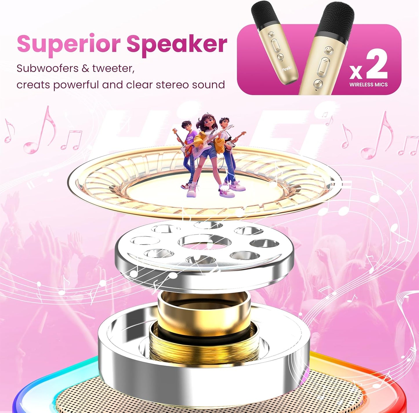 Karaoke Machine for Kids Adults, Portable Bluetooth Mini Karaoke Microphone Singing Speaker Karaoke Player with 2 Wireless Mic Toys for All Smartphones,Birthday, Family,Home Party (Purple)