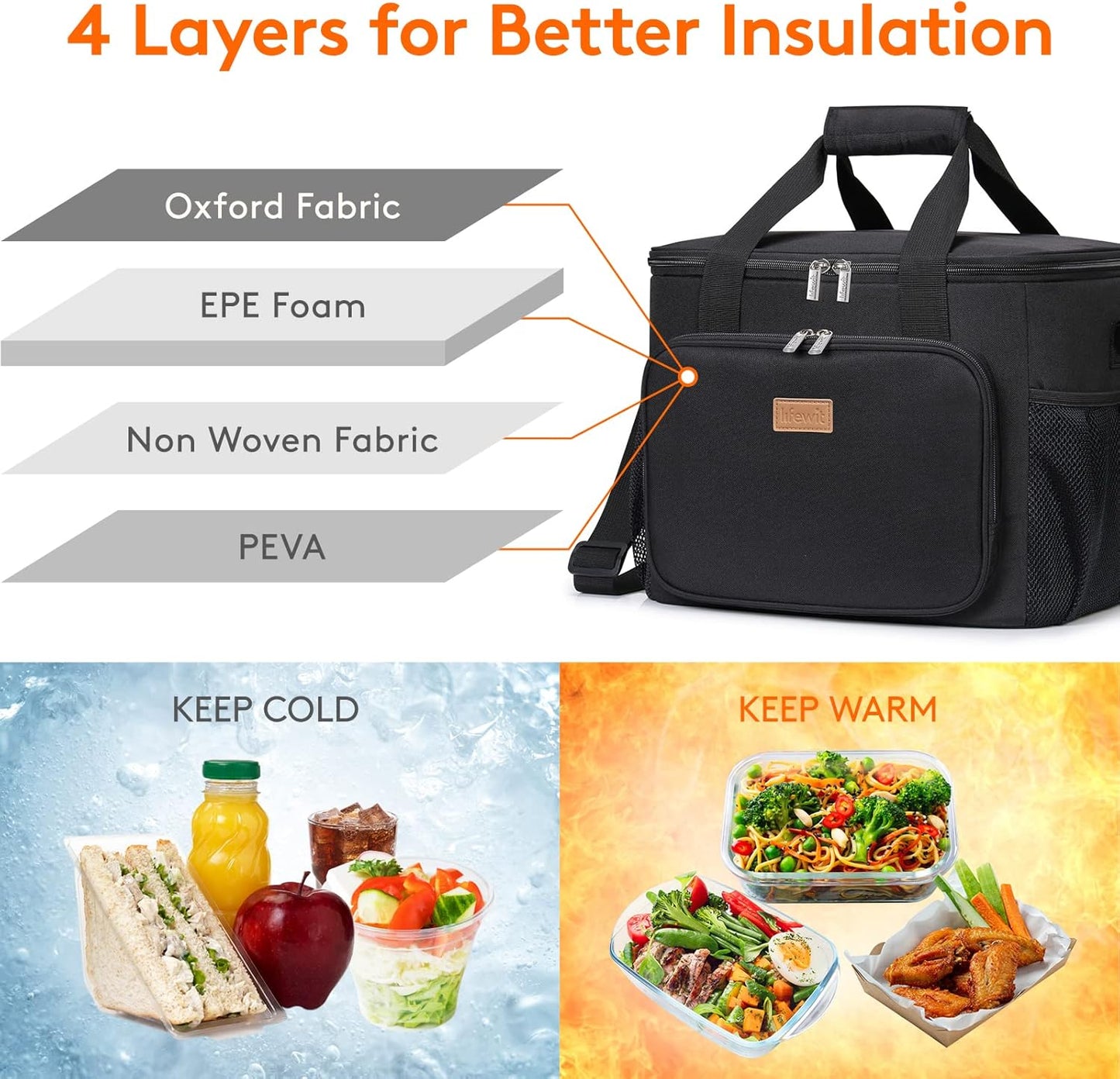 Lifewit Lunch Bag for Men, Insulated Lunch Box Leakproof Soft Cooler Cooling Tote for Adult Women, Waterproof Reusable Lunch Bags for Work Office Outdoor Picnic Camping, Black, 12-Can (9L)