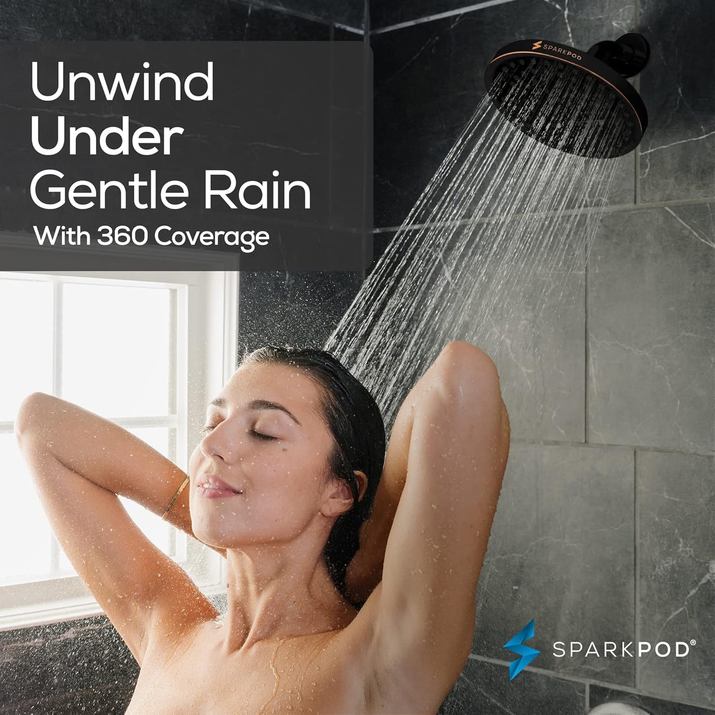 SparkPod Shower Head - High Pressure Rain - Premium Quality Luxury Design - 1-Min Install - Easy Clean Adjustable Replacement for Your Bathroom Shower Heads (Luxury Polished Chrome, 6 Inch Round)