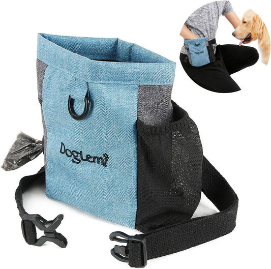 Dog Treat Pouch with Adjustable Waist Belt,Portable Dog Treat Bag for Training,Dog Walking Bag with Opening of Poop Bag,Outdoor Multi-Function Pet Feed Snack Reward Pocket with Magnetic Closure(Blue)