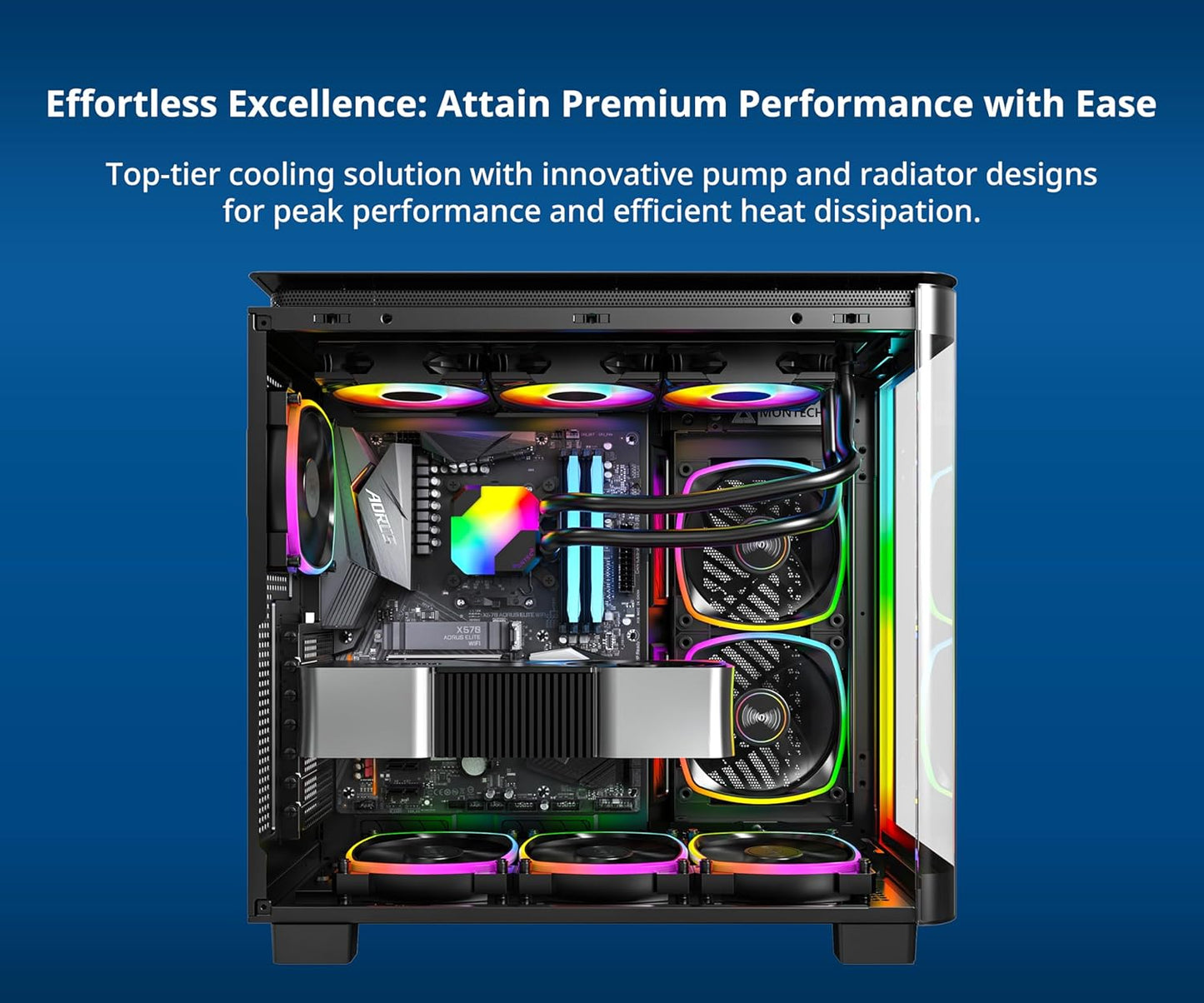 MONTECH HyperFlow ARGB 360 - AIO CPU Liquid Cooler, Intel&AMD Compatible, Chart-Topping Performance, Enhanced 3100RPM Water Pump Design, 3X Metal Pro 12 ARGB Ultimate Cooling Fans - Black