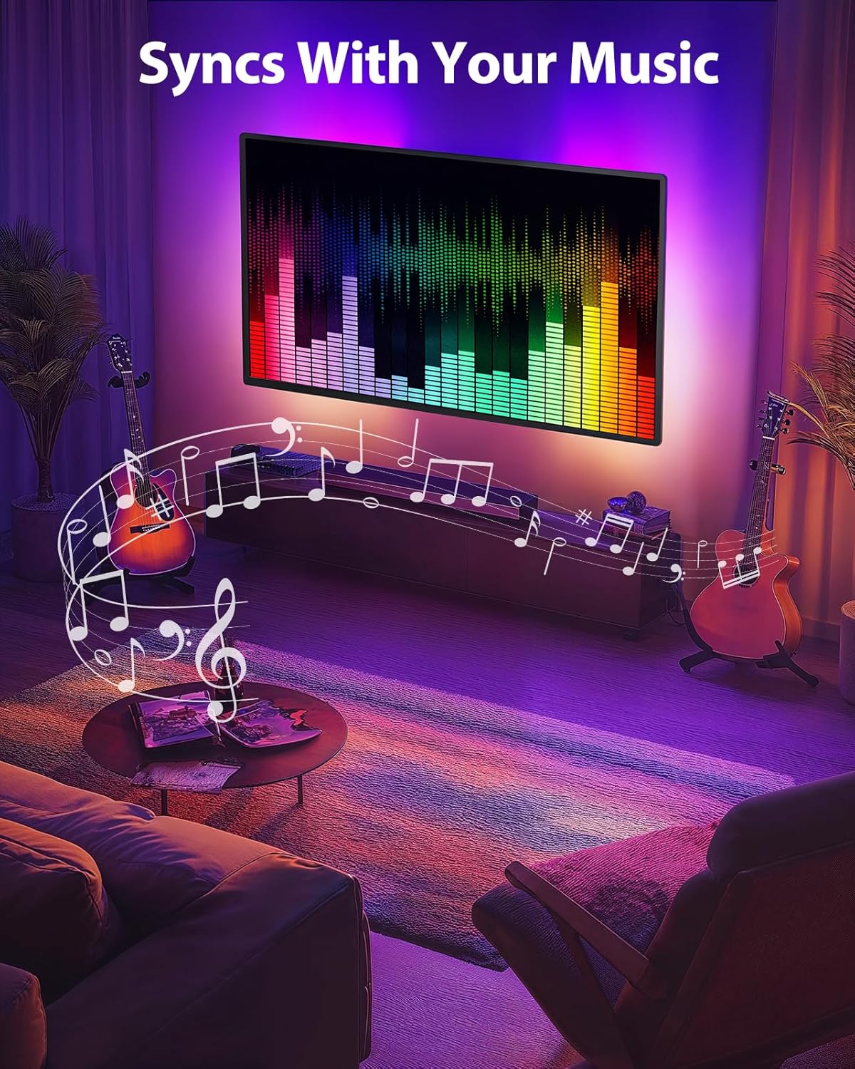 Pipishell Pre-Assembled TV Wall Mount with LED Lights for 26-65 inch TVs up to 99 lbs, Max VESA 400x400mm, Swivel, Extension, Tilt, TV Backlights with Music Sync, Fits 16”/12” Wood Studs, PIMF20