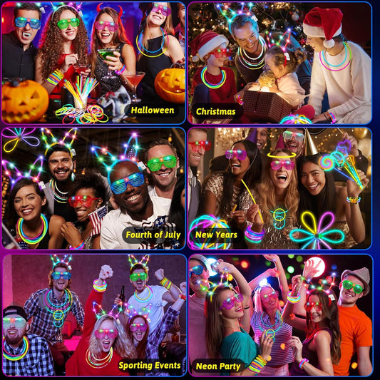 156Pcs Glow In The Dark Party Supplies for Kids/Adults, Light Up Accessories LED Bracelet Necklaces Glasses Headband Glow Sticks Bulk Party Pack Neon Disco Birthday Pool Summer Party Decorations