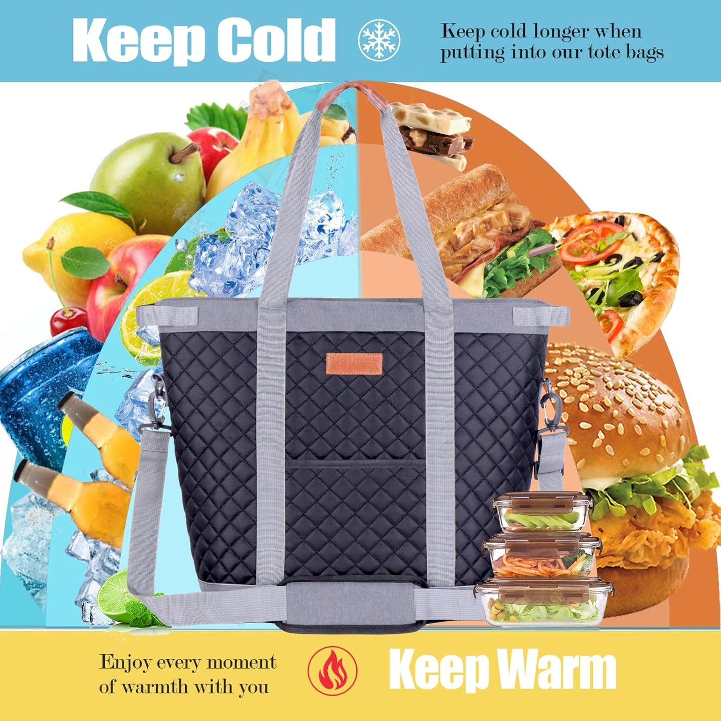 INSMEER Extra Large Tote Cooler Bags - 45 Cans/35L, Collapsible Soft Side Cooler with Shoulder Strap, Leakproof/Waterproof/Insulated/Reusable Grocery Bag for Beach, Camping, Travel, Grocery Shopping