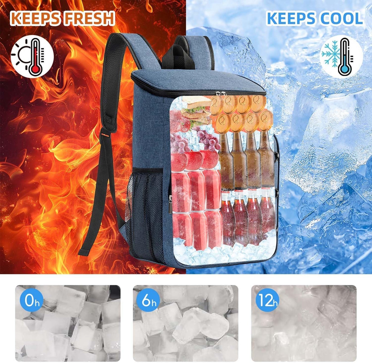 Bagtopia Camping Cooler Backpack 25 Cans, Leak Proof Insulated Thermal Bag, Beach Travel Picnic Lunch Backpack for Men Women