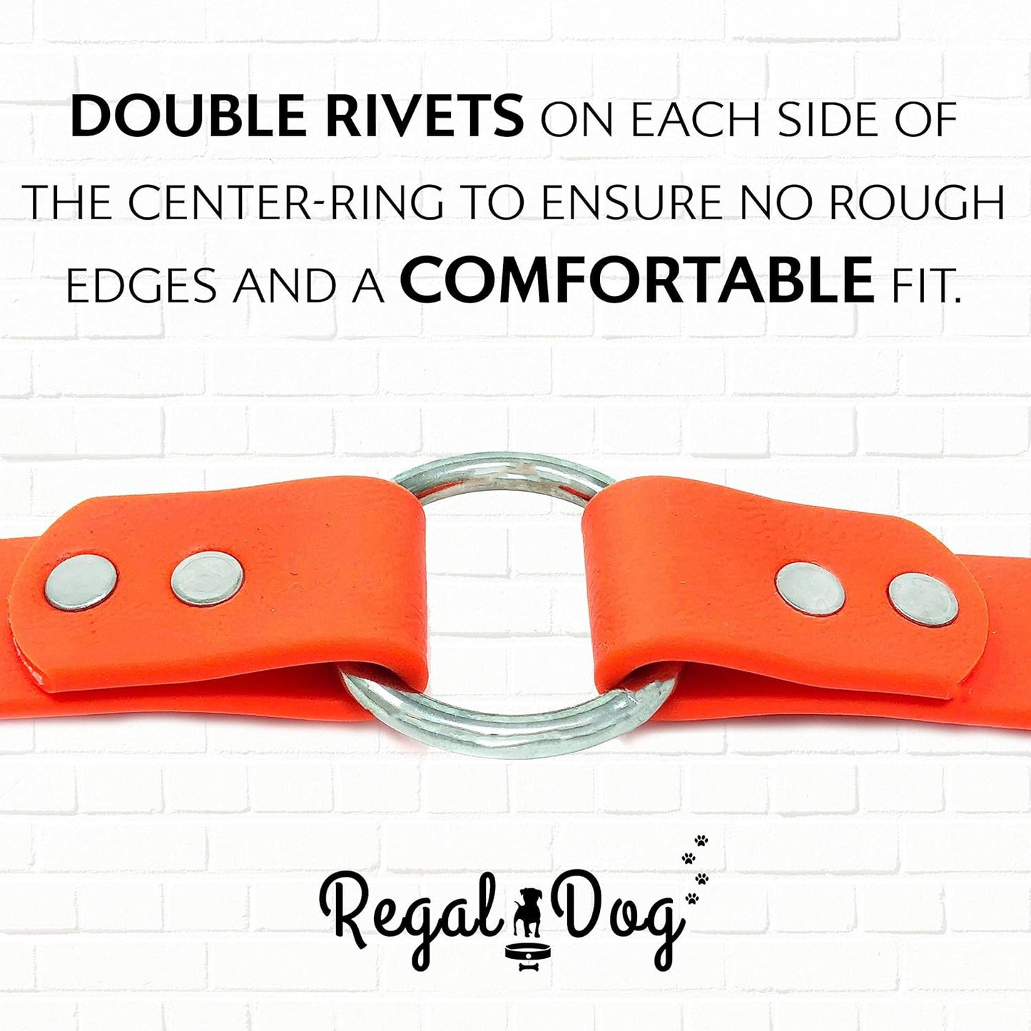 Regal Dog Products Medium Orange Dog Collar with Heavy Duty Double Buckle & D Ring | Vinyl Coated, Custom Fit, Adjustable Biothane Dog Collar Chew Resistant Waterproof Center-Ring Collar for Dogs