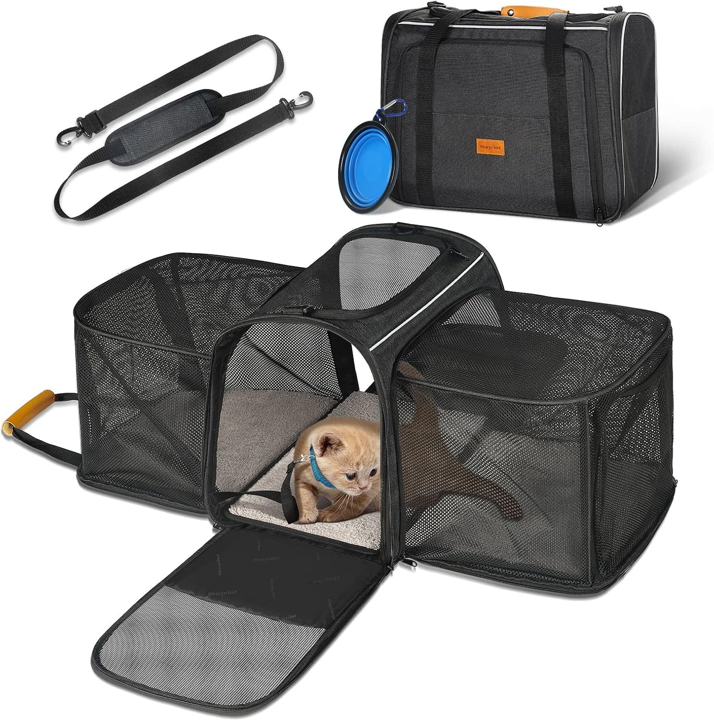 Morpilot Cat Carrier Soft - Portable Pet Carrier for Small or Medium Cats, Dogs and Puppy up to 14lbs, Airline Approved Dog Carrier with Safety Buckle - (Dark Gray)