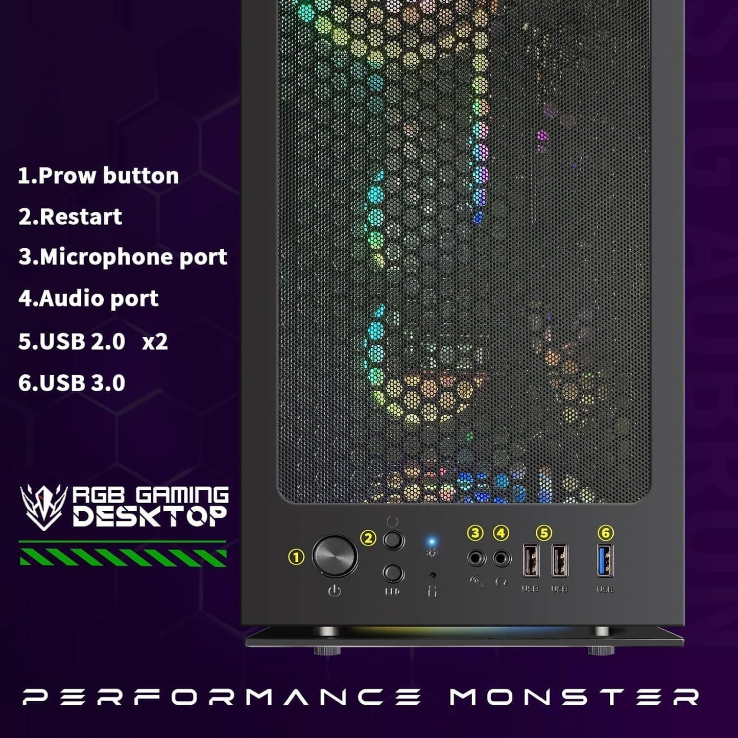 STGAubron Gaming PC Computer Desktop, GeForce RTX 2060 Super, Intel Core i7 8th up to 4.1GHz, 16G DDR4, 1T SSD, 600M WiFi, BT 5.0, RGB Fan x6, Windows 11 Home