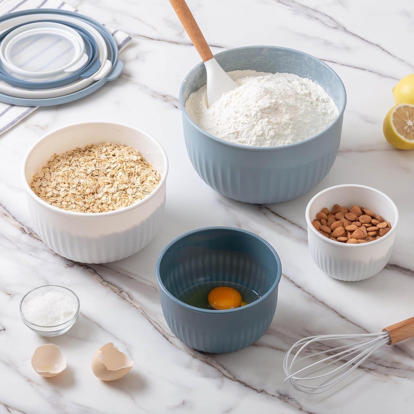 COOK WITH COLOR Prep Bowls with Lids- 8 Piece Nesting Plastic Small Mixing Bowl Set with Lids (Teal Ombre)