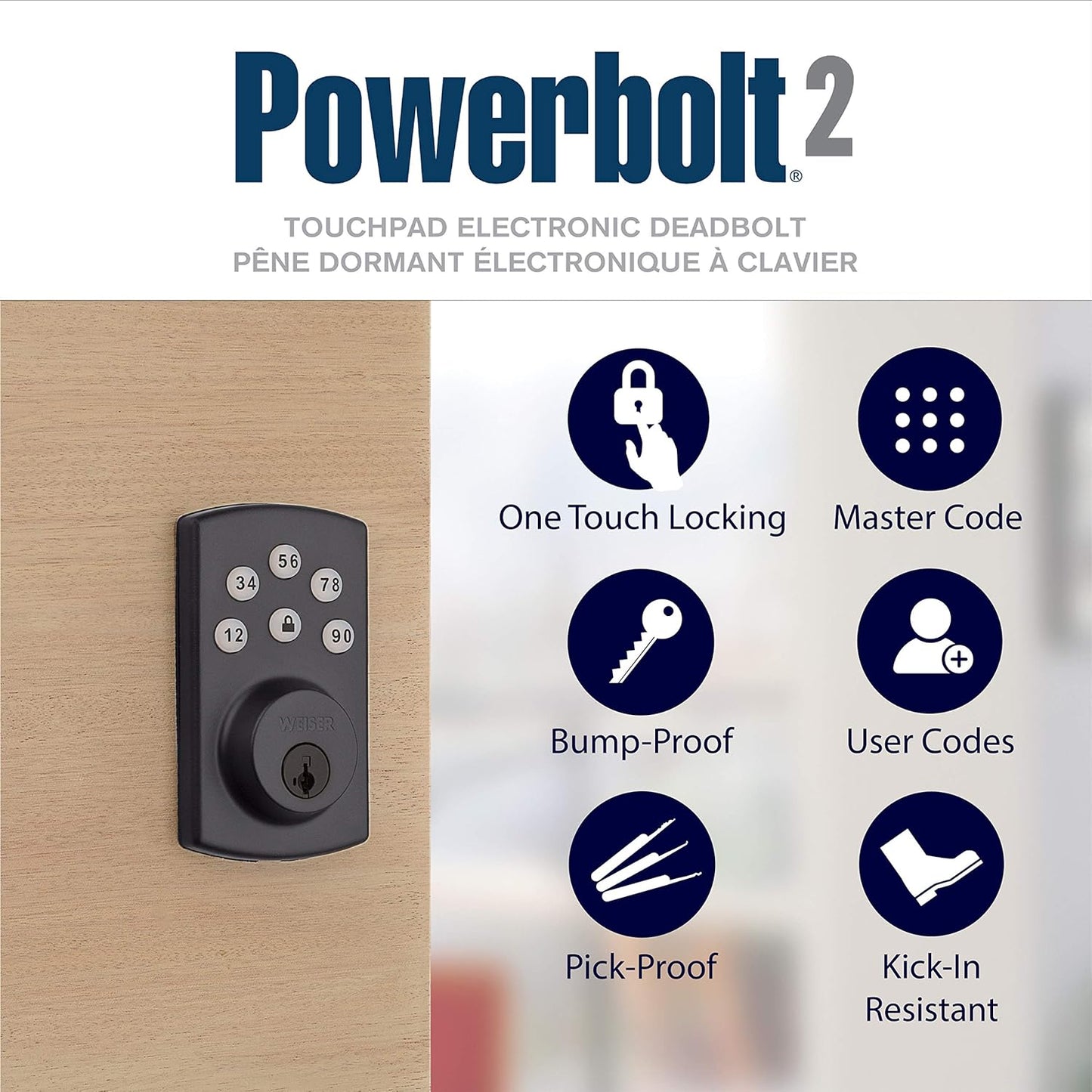 Weiser Powerbolt 3 Matte Black Keyless Entry Door Lock/Deadbolt Lock, 10-Button Keypad Door Lock with Auto Lock and 12-Month Battery Life, Electronic Door Locks for Front Door, Home Décor