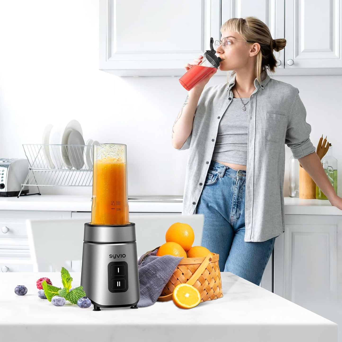 Smoothie Blender Syvio 600W,Juice and Shakes,Personal Blender with 2 Speed Control, Mini Blender with 2 BPA-Free 20 Oz Portable Blender Cups,Nutritious Recipe,Personal Blenders for Smoothies Shake