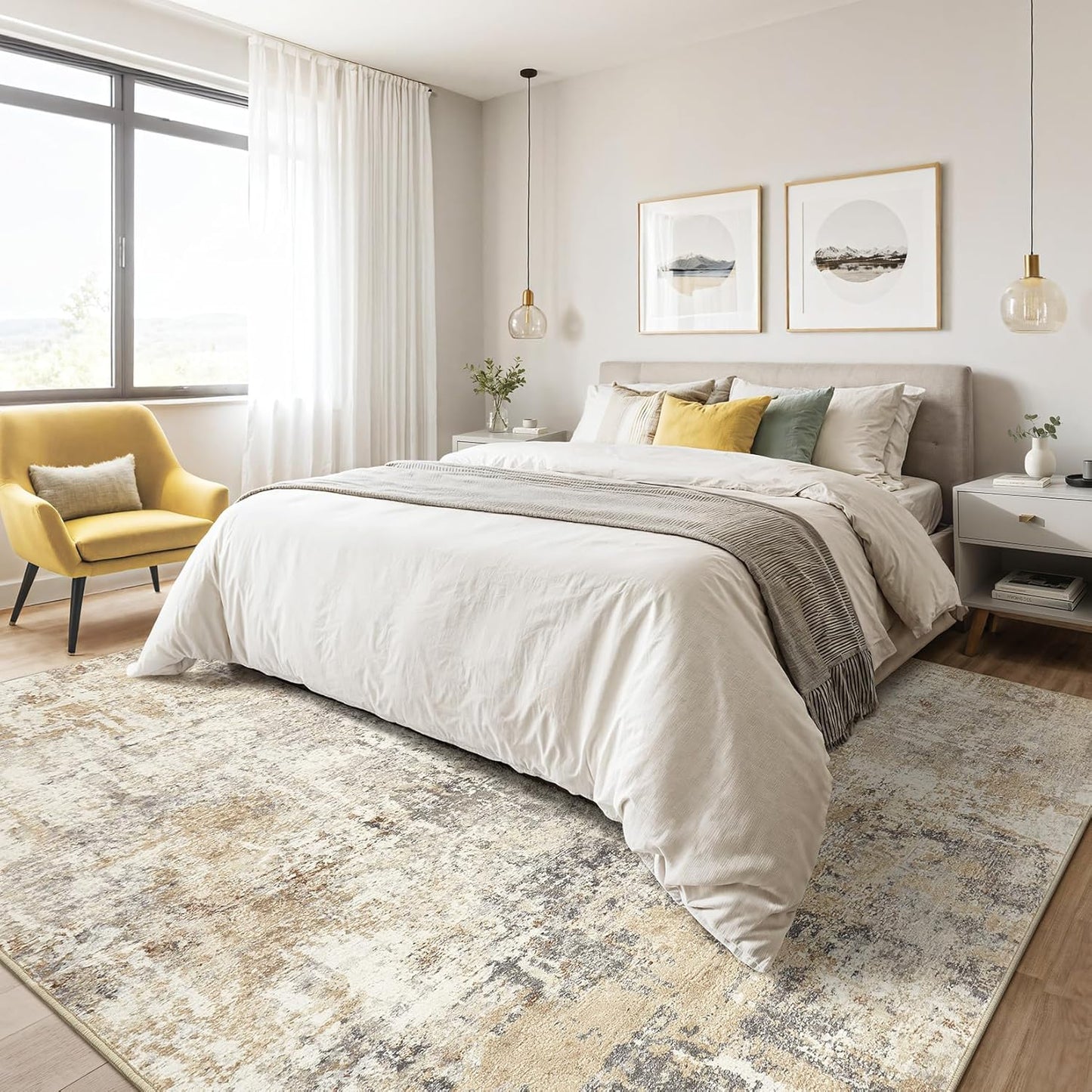 6x9 Area Rugs Living Room: Large Washable Abstract Modern Soft Rug Stain Resistant Indoor Floor Non Slip Accent Carpet for Bedroom Nursery Playroom Dining Room Office Dorm Home Decor- Gray Gold