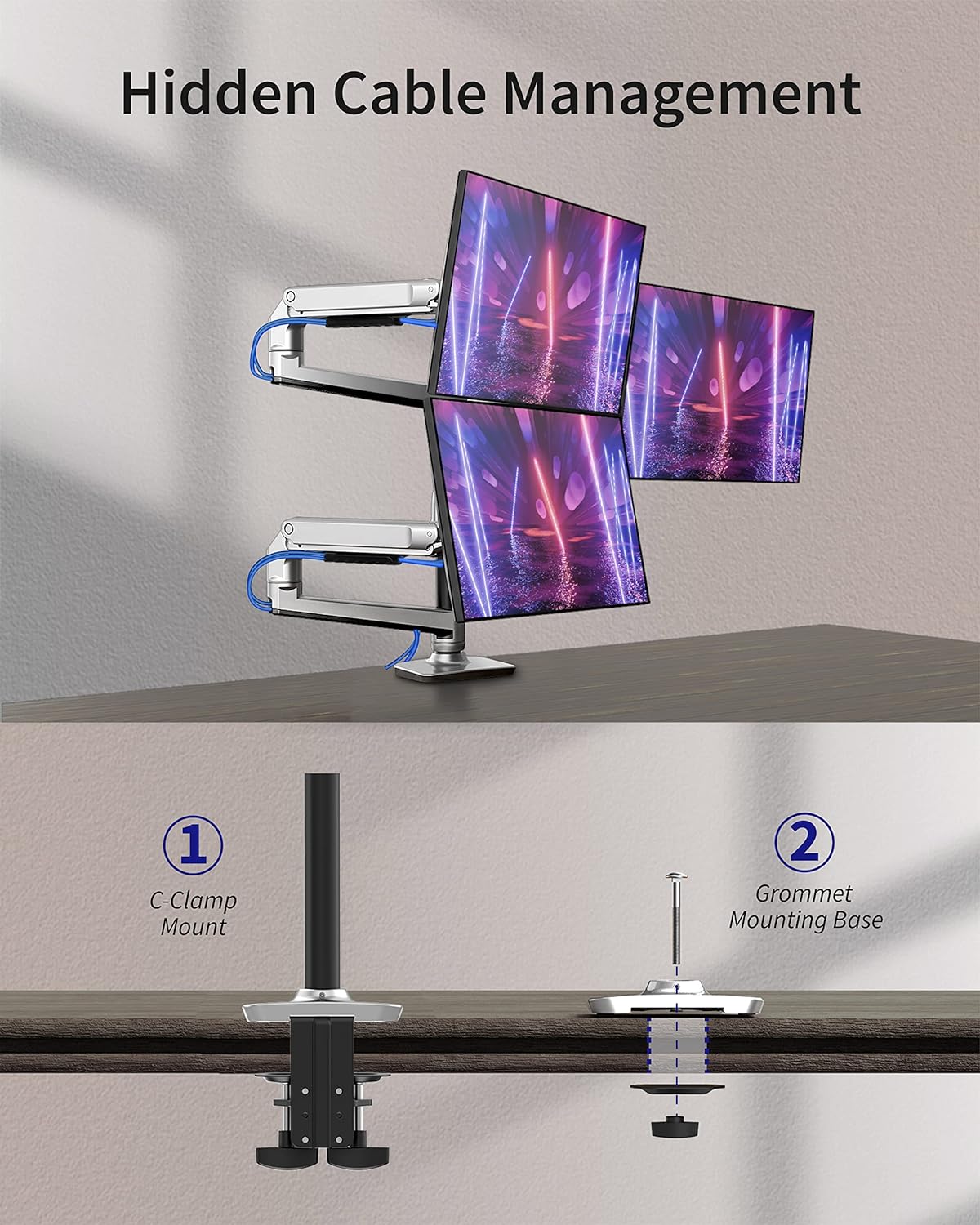 ErgoUnion Dual Monitor Stand for Desk, Vertical Dual Monitor Mount with Wide Range of Motion, Dual Monitor Arm for 17-40" Screen up to 25 lbs Each, Computer Monitor Stand for 2 Monitors - Black