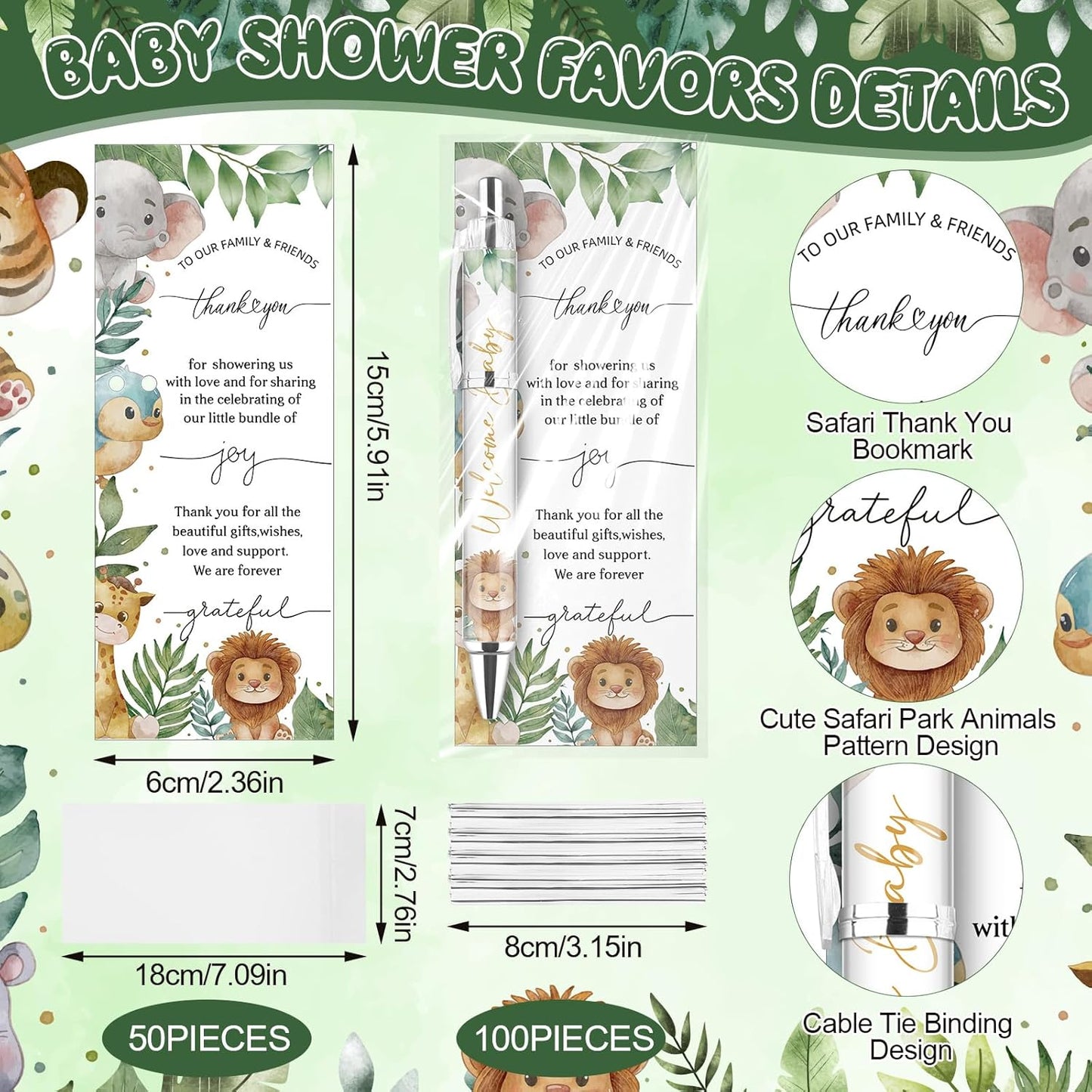 50 Set Baby Shower Favors Gifts for Guests Includes 50 Safari Animal Ballpoint Pens 50 Greeting Thank You Cards 50 Gift Bags Jungle Safari Woodland Baby Shower Party Favors Gender Reveal Guest Prizes