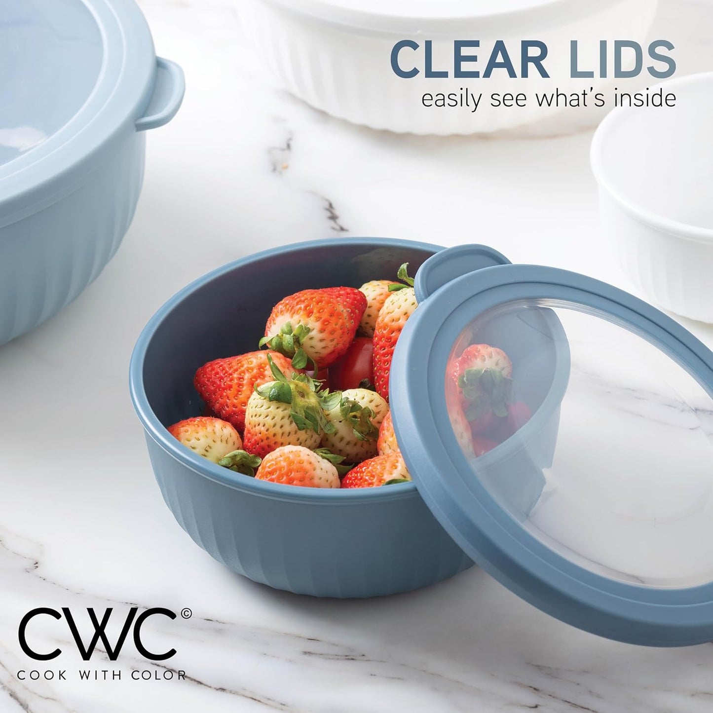 COOK WITH COLOR Prep Bowls with Lids- 8 Piece Nesting Plastic Small Mixing Bowl Set with Lids (Teal Ombre)