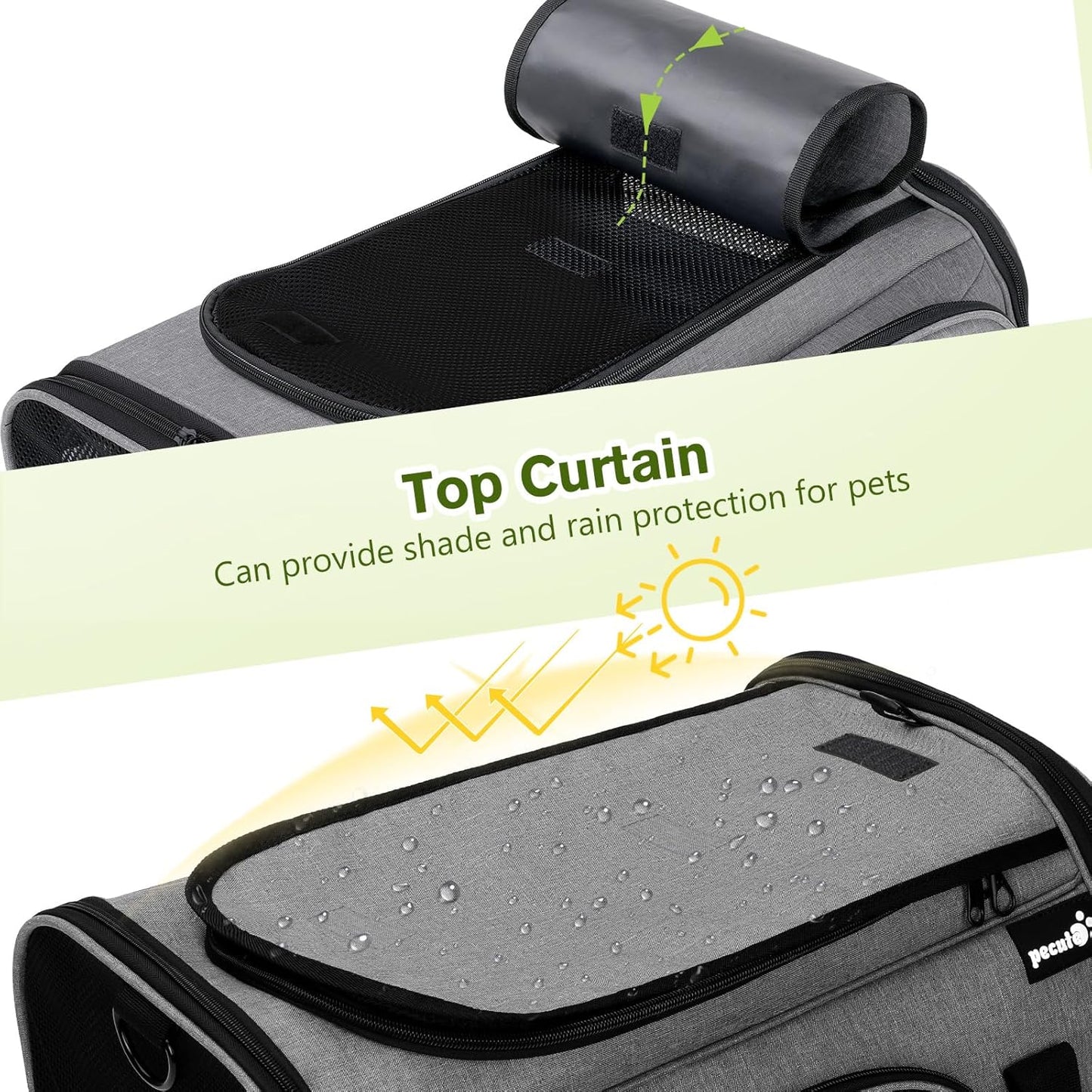 Pecute Cat Carrier Expandable 47x34x33cm, Dog Carrier Foldable, Pet Carrier with Breathable Mesh for Small to Medium Cats and Dogs, Used for Traveling, Camping, Going to The Vet Gray