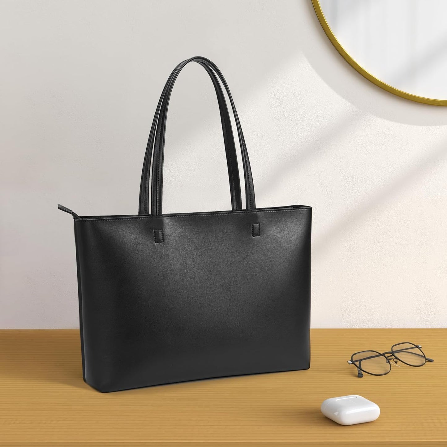 KALIDI Tote Bag Zipper Shoulder Bag Faux Leather Purses for Women Large Casual Handbag Work Dating College