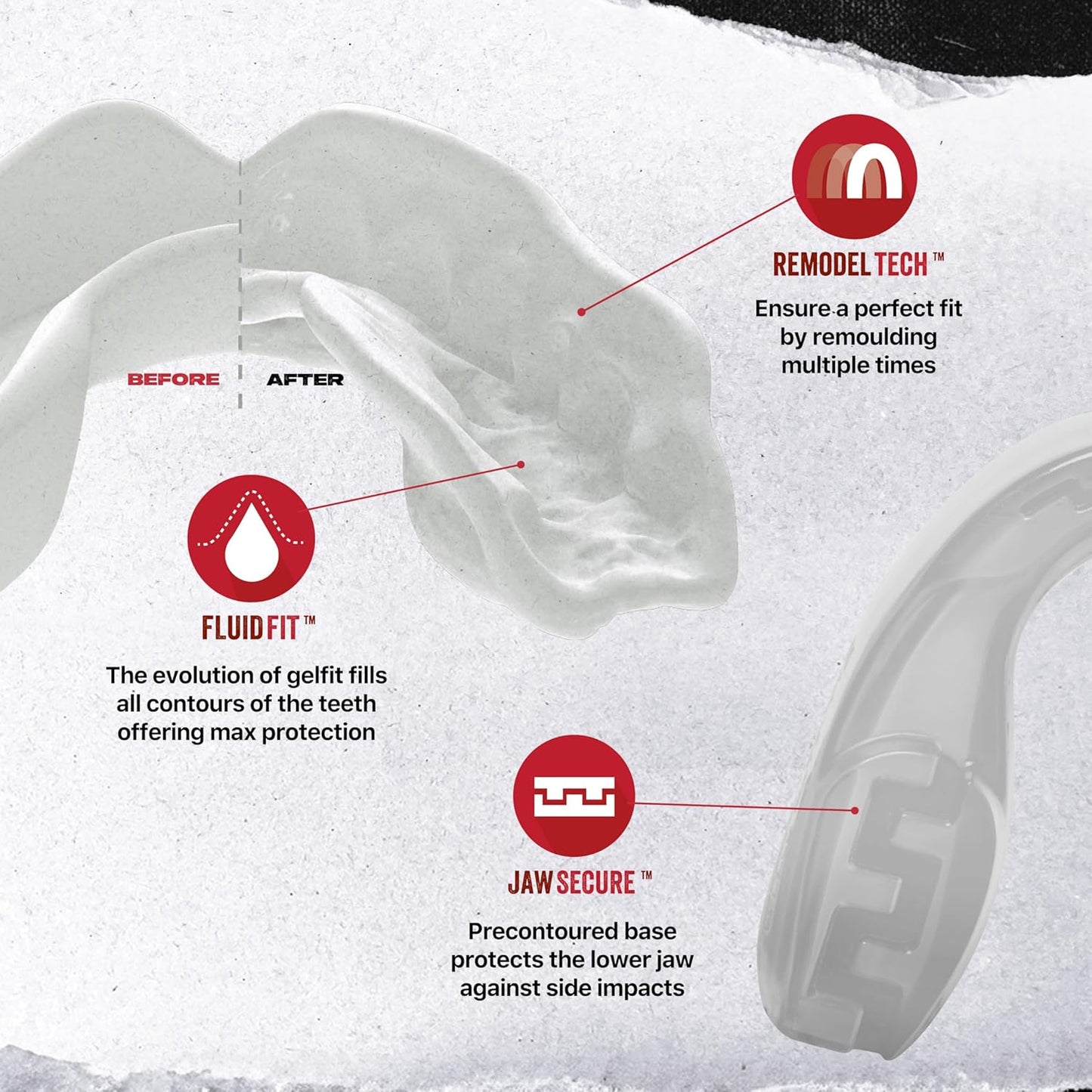 SAFEJAWZ Mouthguard Strapless Slim Fit, Adults and Junior with Case for Boxing, Basketball, Football, MMA, Martial Arts, Hockey and All Contact Sports (Adults (12+ Years), Black)