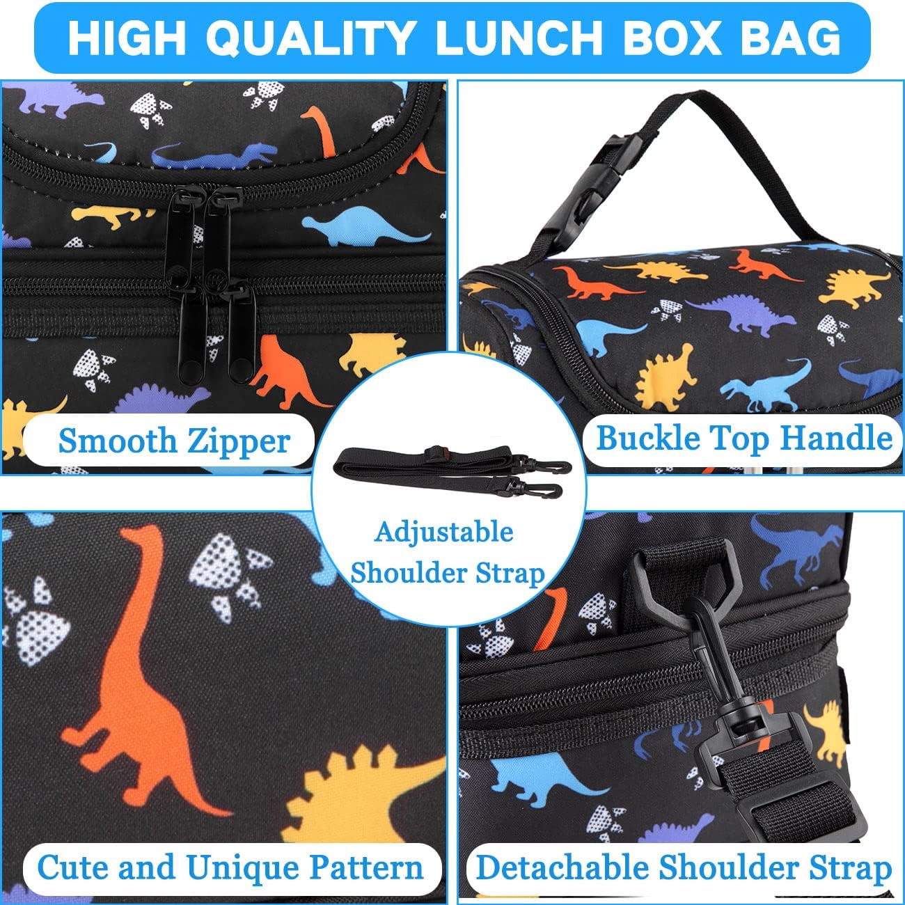 VASCHY Lunch Box Bag Men, Insulated Two Compartments Bento Cooler Bags for Adults/Women/Kids for School,Daycare,Kindergarten,Picnic Black