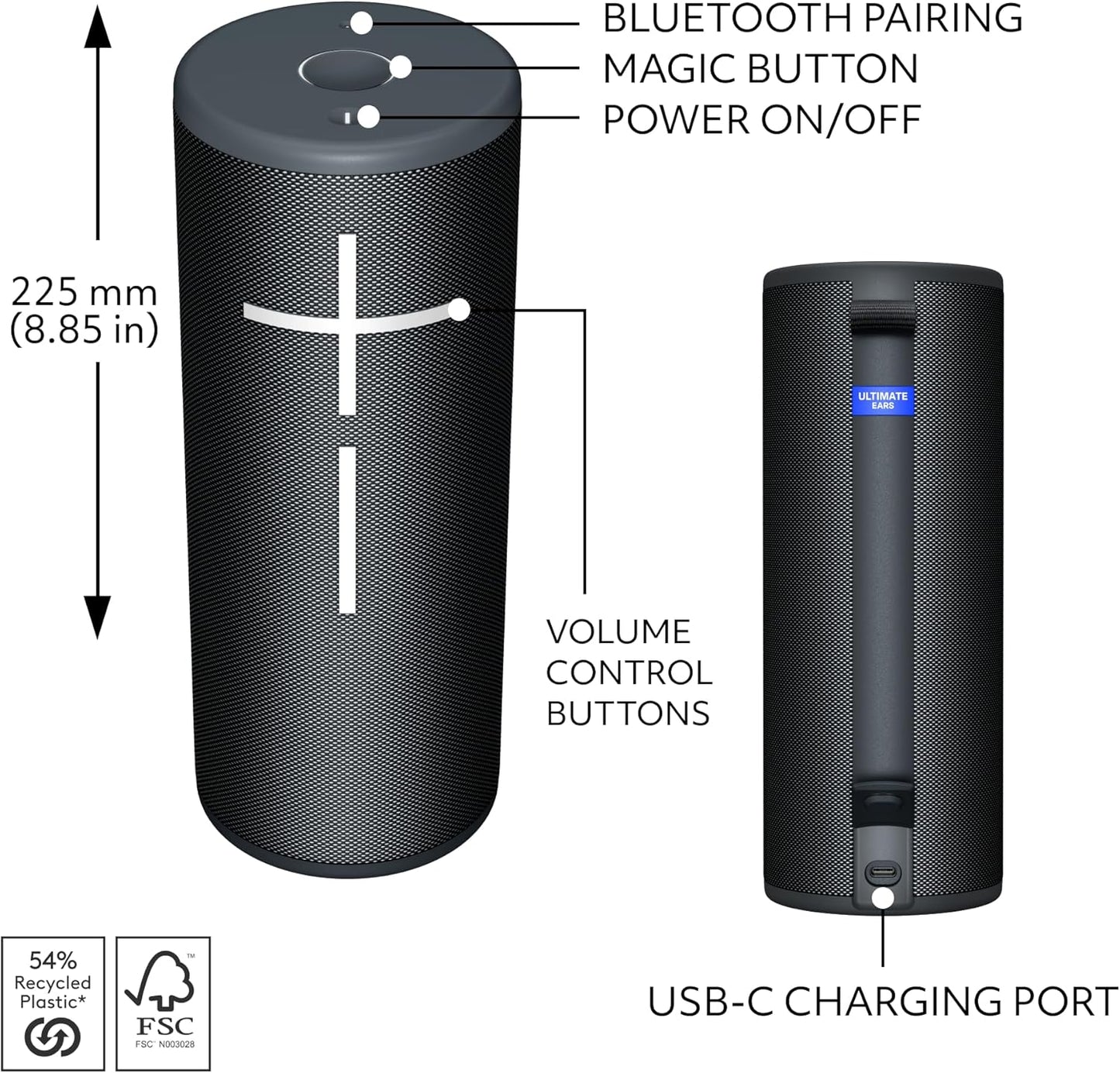 Ultimate Ears MEGABOOM 4 Portable Waterproof Bluetooth Speaker with Powerful 360-Degree Sound and Thundering Bass, Floating Speaker with 20-Hour Battery and 147ft (45m) Range - Black