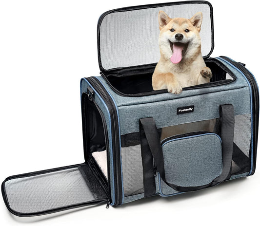 Fostanfly Cat Carriers for Large Cats 25 lbs, Dog Carriers for Small Dogs, Pet Bag for Medium Puppy Under 25lbs Travel Bag with Big Pocket,4 Ventilated Windows, 3 Doors