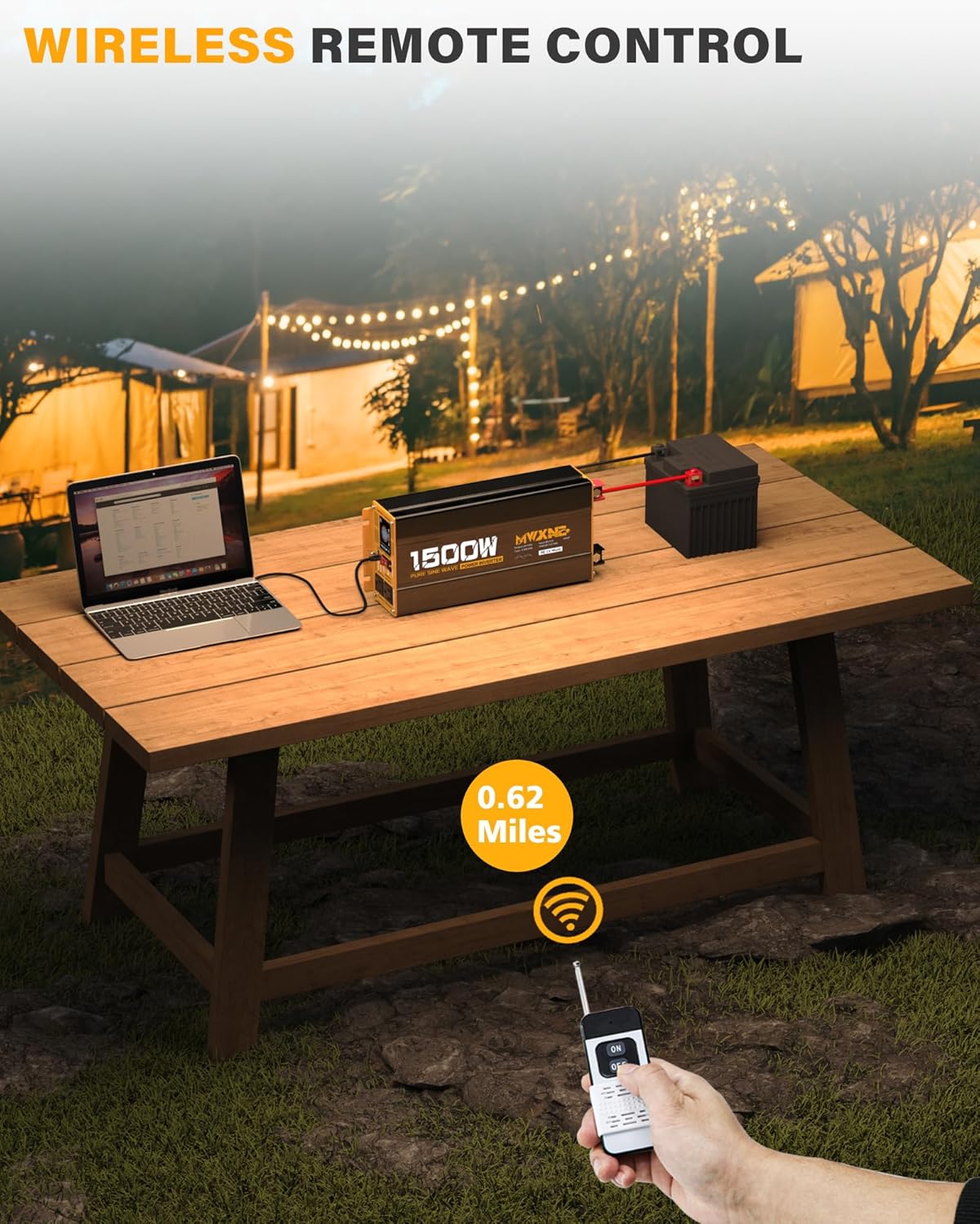MWXNE 2000W Pure Sine Wave Inverter 12V DC to 110V 120V AC Car Converter for RV Truck Off-Grid Solar Power Inverter with 4 AC Outlets, USB/Type-C Fast Charging Ports, LCD Display, Remote Control